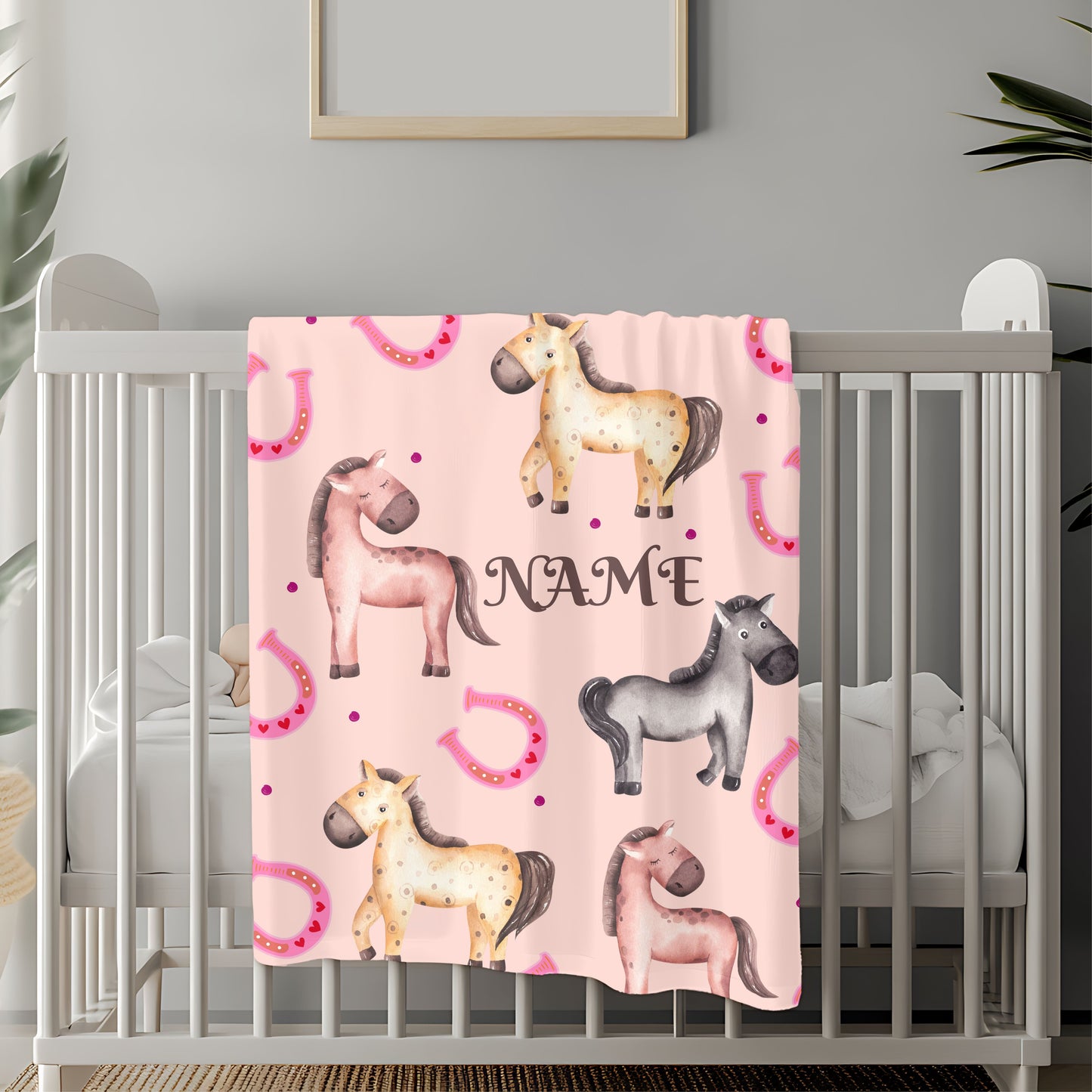 Personalized Horse-Themed Velveteen Plush Blanket, Cozy Nursery Décor, Gifts for Kids, Horse Lover's Gift, Animal Lover Blanket