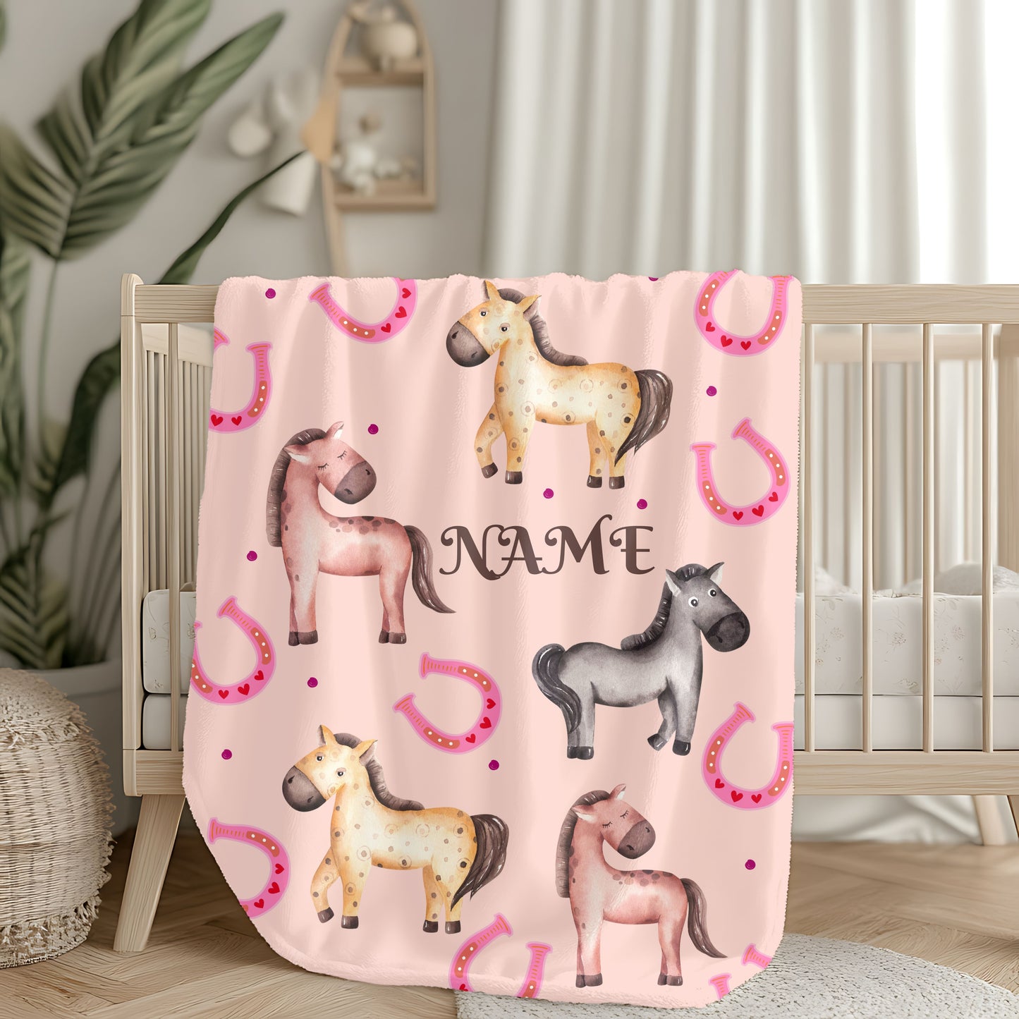 Personalized Horse-Themed Velveteen Plush Blanket, Cozy Nursery Décor, Gifts for Kids, Horse Lover's Gift, Animal Lover Blanket