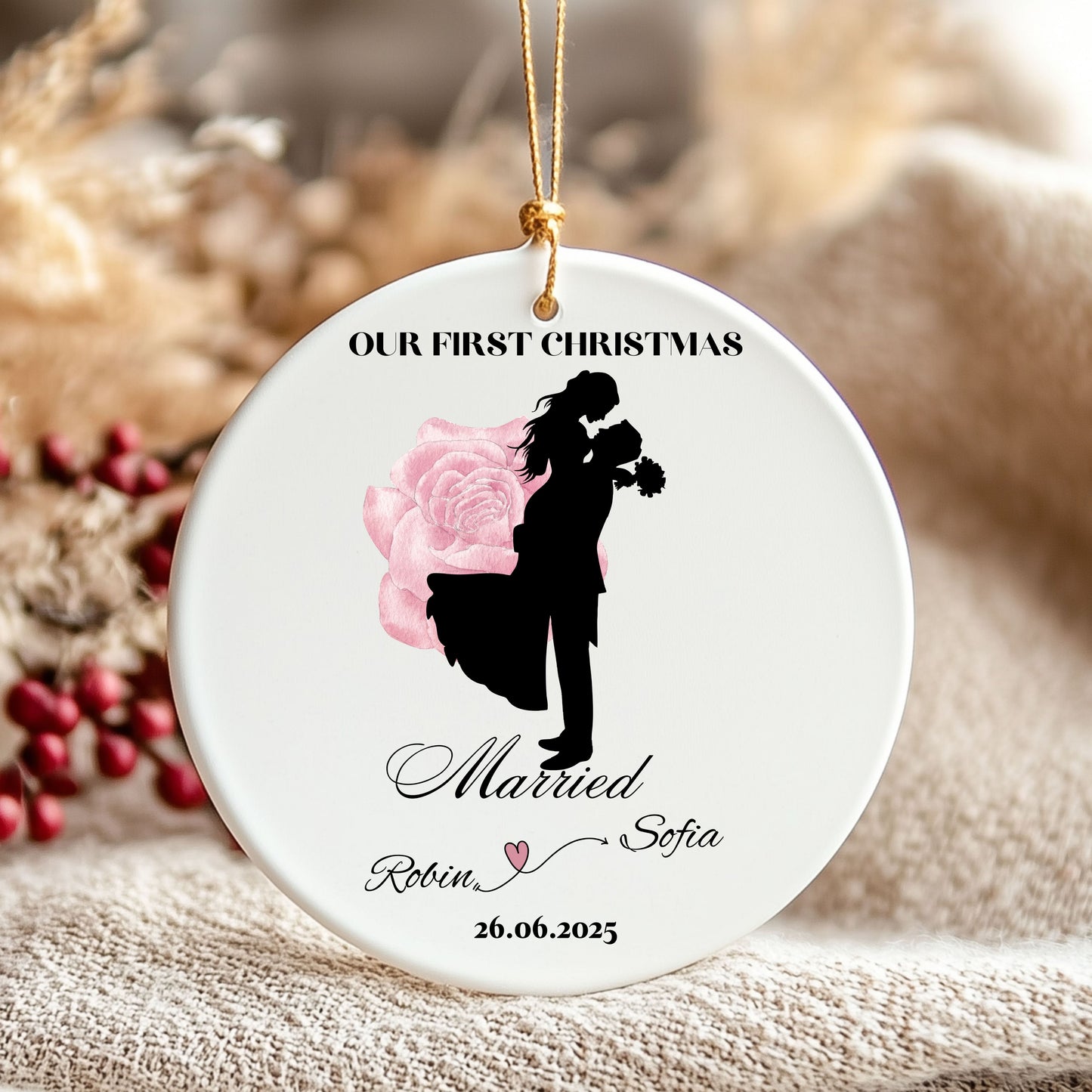 Personalized Wedding Ornament, Custom First Christmas Decoration, Couples Keepsake, Holiday Gift, Engagement Celebration