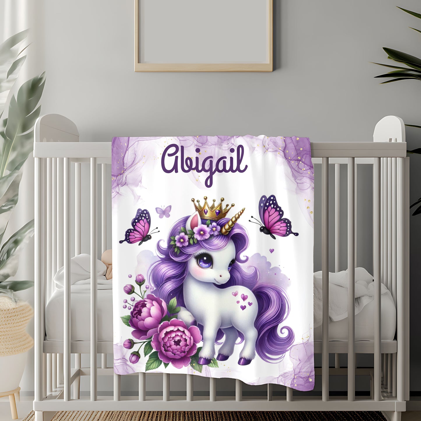 Personalized Unicorn Velveteen Plush Blanket, Cozy Kids Blanket, Birthday Gift, Nursery Decor, Soft Throw Blanket
