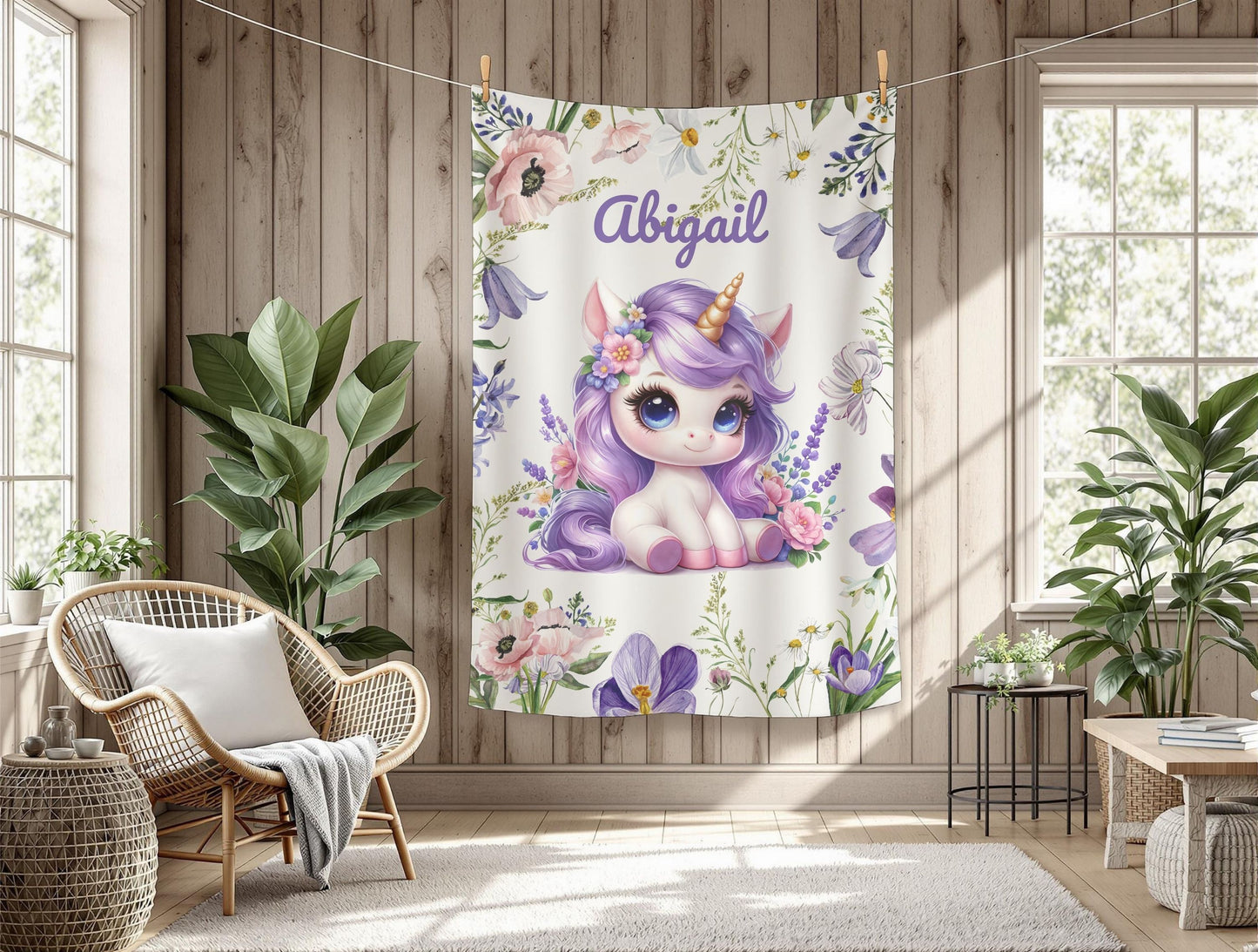 Personalized Unicorn Plush Blanket, Cozy Child's Blanket, Gift for Kids, Floral Throw, Child's Room Decor, Baby Shower Gift