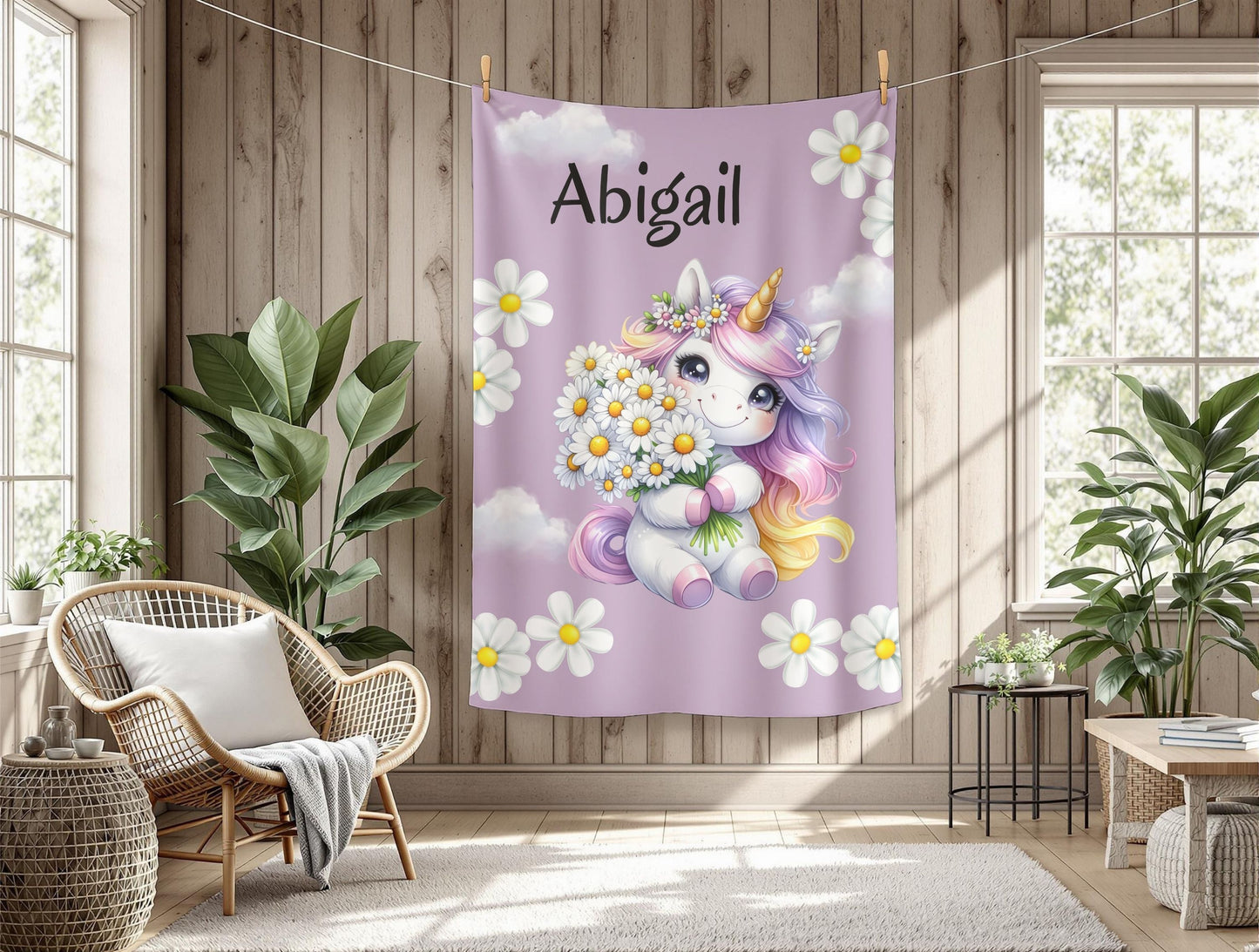 Personalized Unicorn Velveteen Plush Blanket | Soft Kids Gift, Nursery Decor, Cozy Throw, Birthday Present, Baby Shower