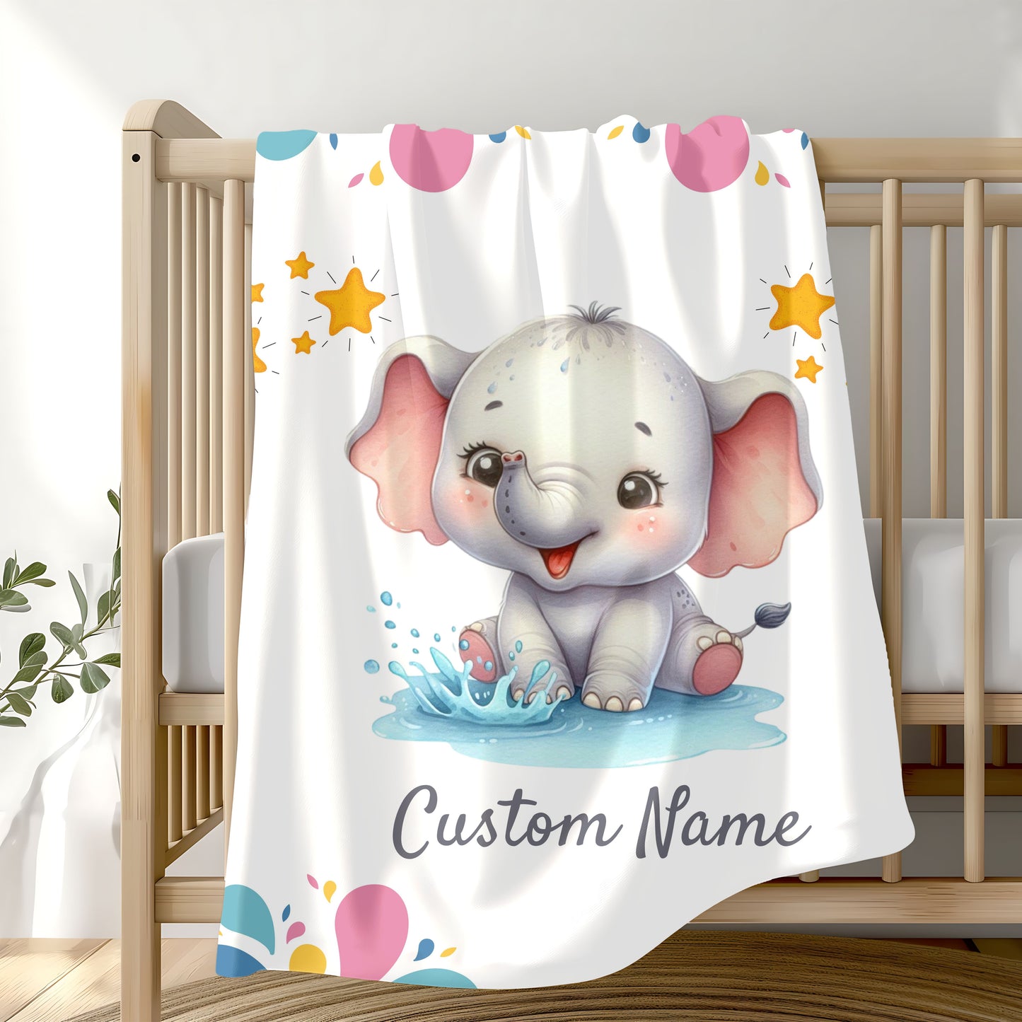 Customizable Baby Elephant Velveteen Blanket, Personalized Baby Gift, Nursery Decor, Soft Plush Blanket, Baby Shower Present, Cozy Throw