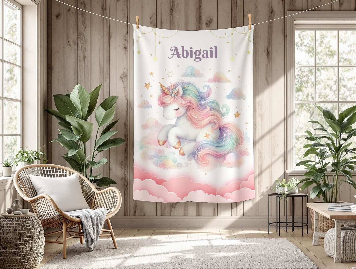 Unicorn Dream Velveteen Blanket, Personalized Cozy Blanket, Baby Shower Gift, Kids Room Decor, Magical Unicorn Gift