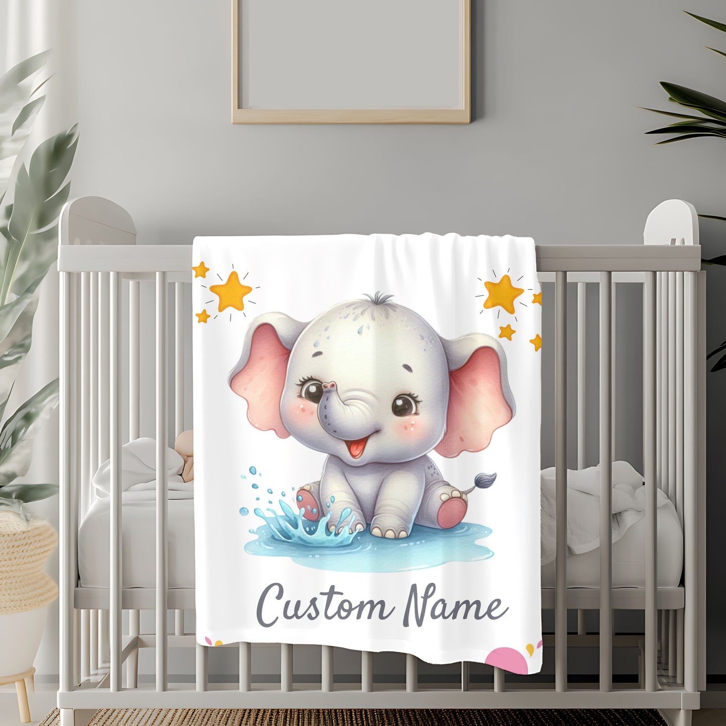 Customizable Baby Elephant Velveteen Blanket, Personalized Baby Gift, Nursery Decor, Soft Plush Blanket, Baby Shower Present, Cozy Throw