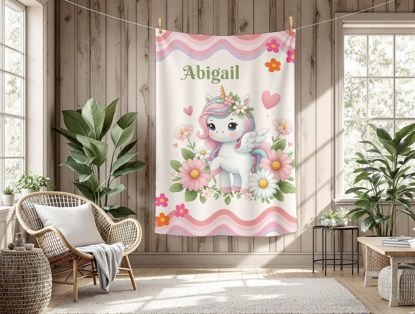 Personalized Unicorn Velveteen Plush Blanket, Cozy Kids Gift, Magical Nursery Decor, Cute Baby Blanket, Birthday and Holiday Present