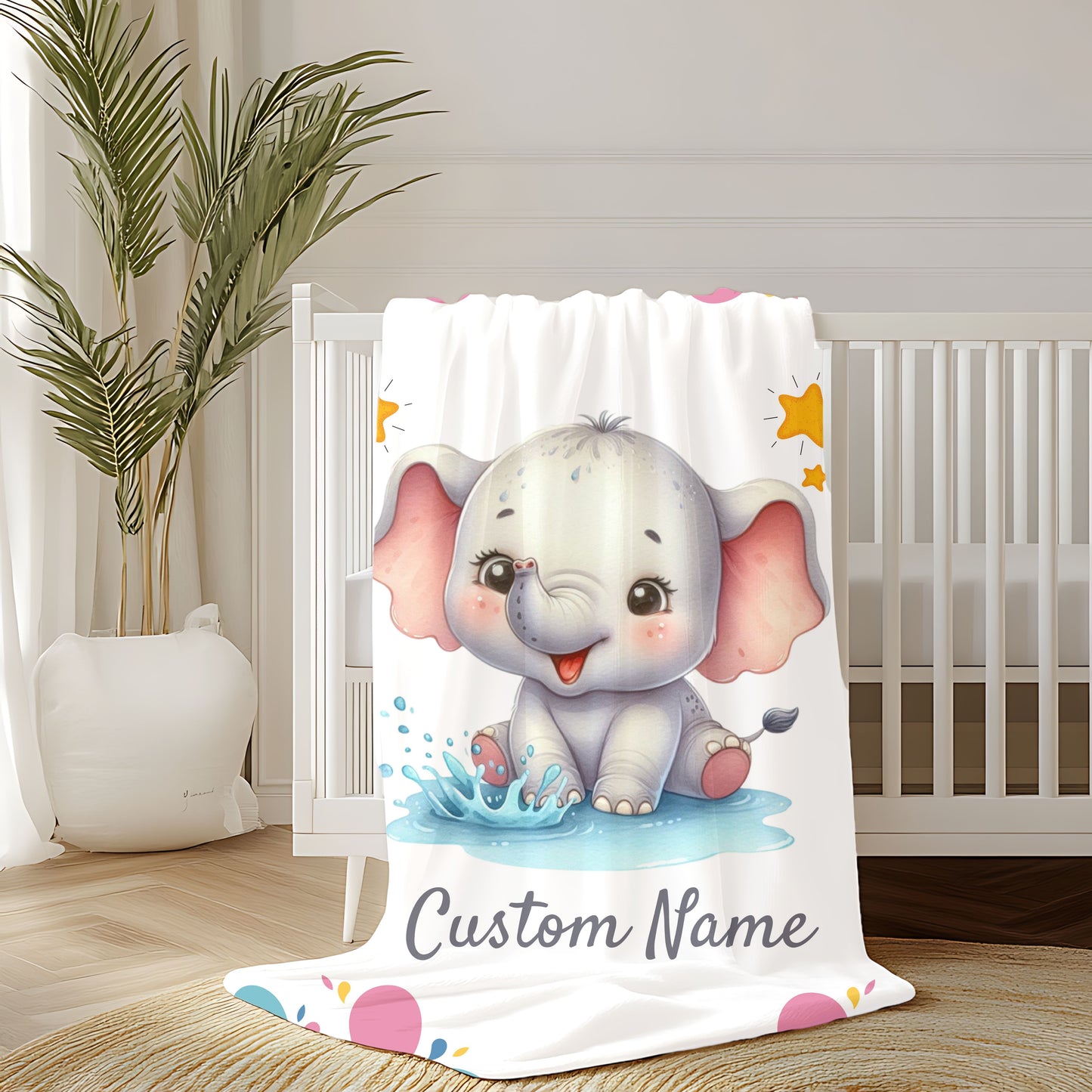 Customizable Baby Elephant Velveteen Blanket, Personalized Baby Gift, Nursery Decor, Soft Plush Blanket, Baby Shower Present, Cozy Throw
