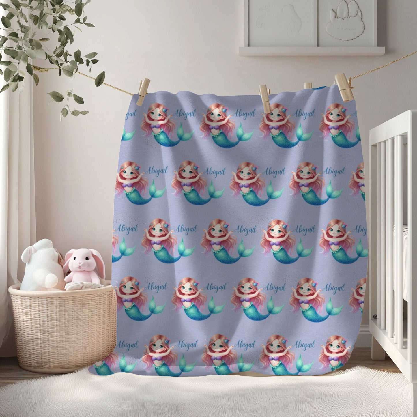 Mermaid Dreams Plush Blanket | Cozy Throw, Kids Bedroom Decor, Gift for Girls, Nursery Bedding, Cute Home Accent