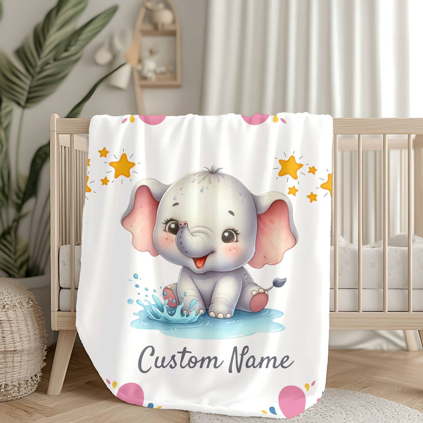 Customizable Baby Elephant Velveteen Blanket, Personalized Baby Gift, Nursery Decor, Soft Plush Blanket, Baby Shower Present, Cozy Throw