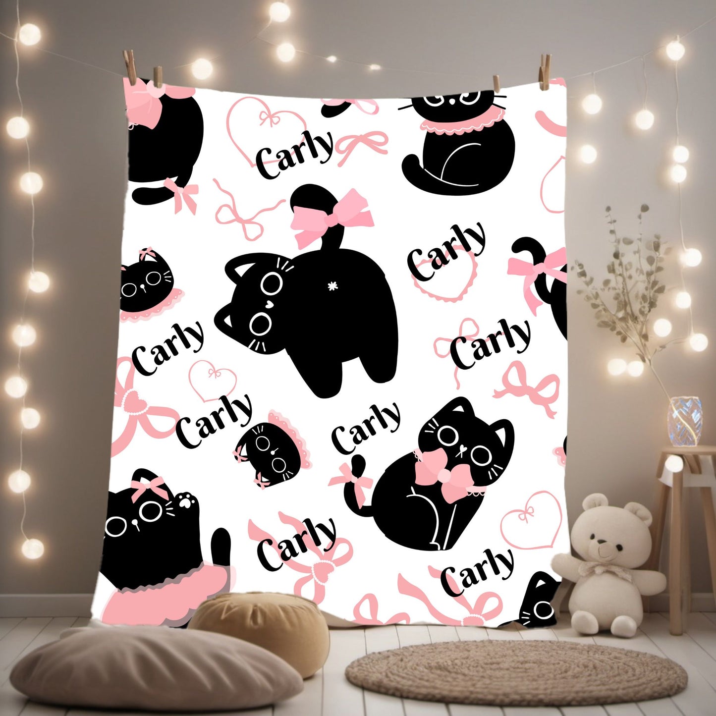 Cuddly Cat-Themed Velveteen Plush Blanket | Cozy Cat Lover Gift, Cute Home Decor, Birthday, Cat-Themed Decor, Soft Throw Blanket