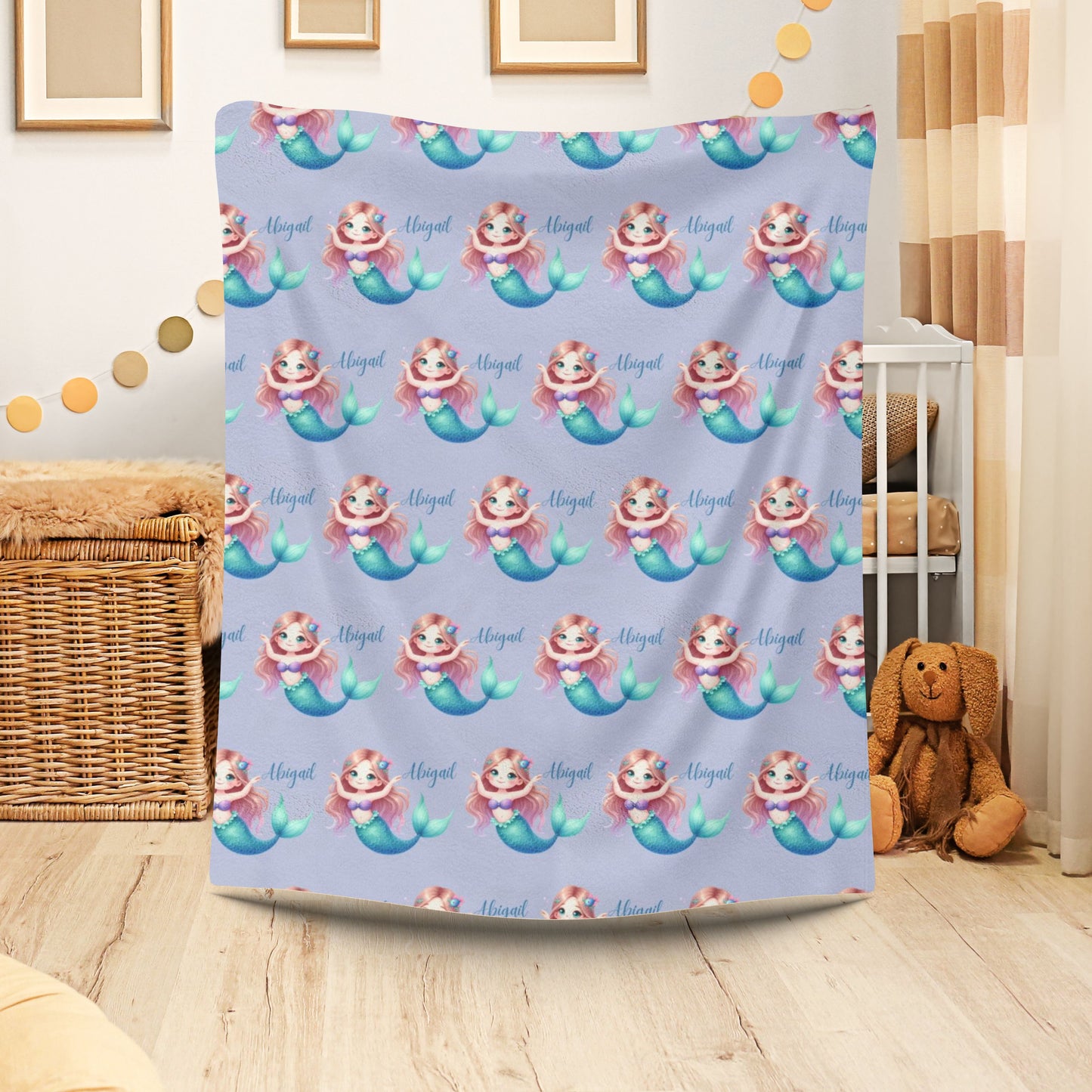 Mermaid Dreams Plush Blanket | Cozy Throw, Kids Bedroom Decor, Gift for Girls, Nursery Bedding, Cute Home Accent