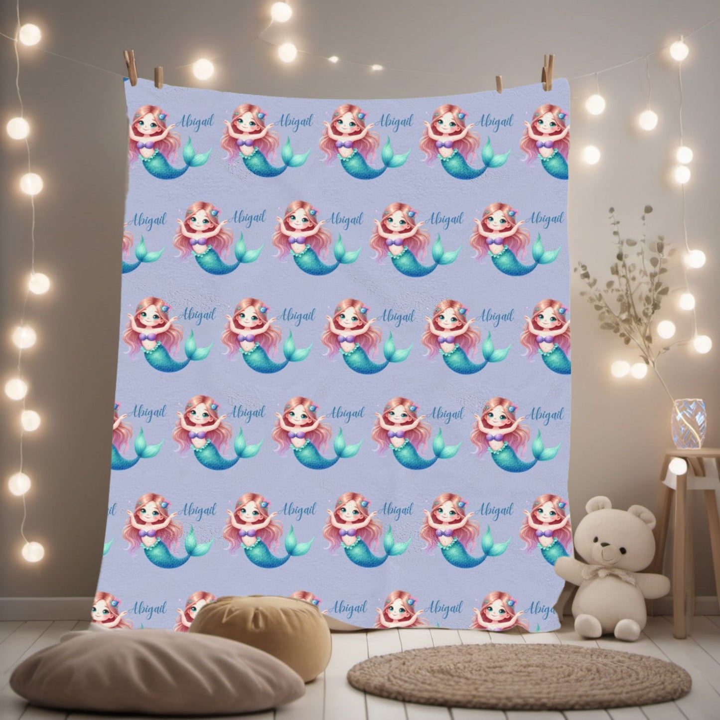Mermaid Dreams Plush Blanket | Cozy Throw, Kids Bedroom Decor, Gift for Girls, Nursery Bedding, Cute Home Accent