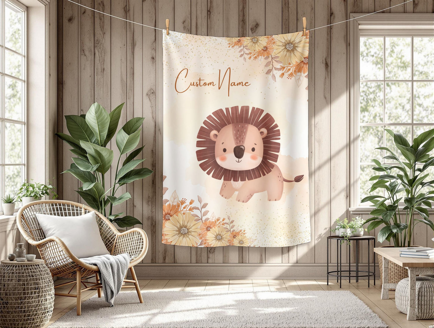 Custom Lion Velveteen Plush Blanket, Cozy Throw for Kids, Nursery Decor, Baby Shower Gift, Unique Child’s Blanket