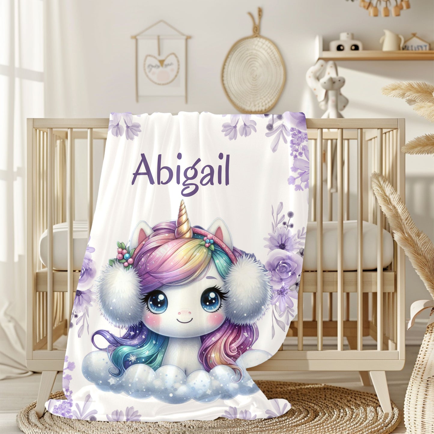 Personalized Unicorn Plush Blanket, Cozy Comfort for Kids, Custom Name Gift, Soft Throw Blanket, Perfect for Birthdays & Baby Showers