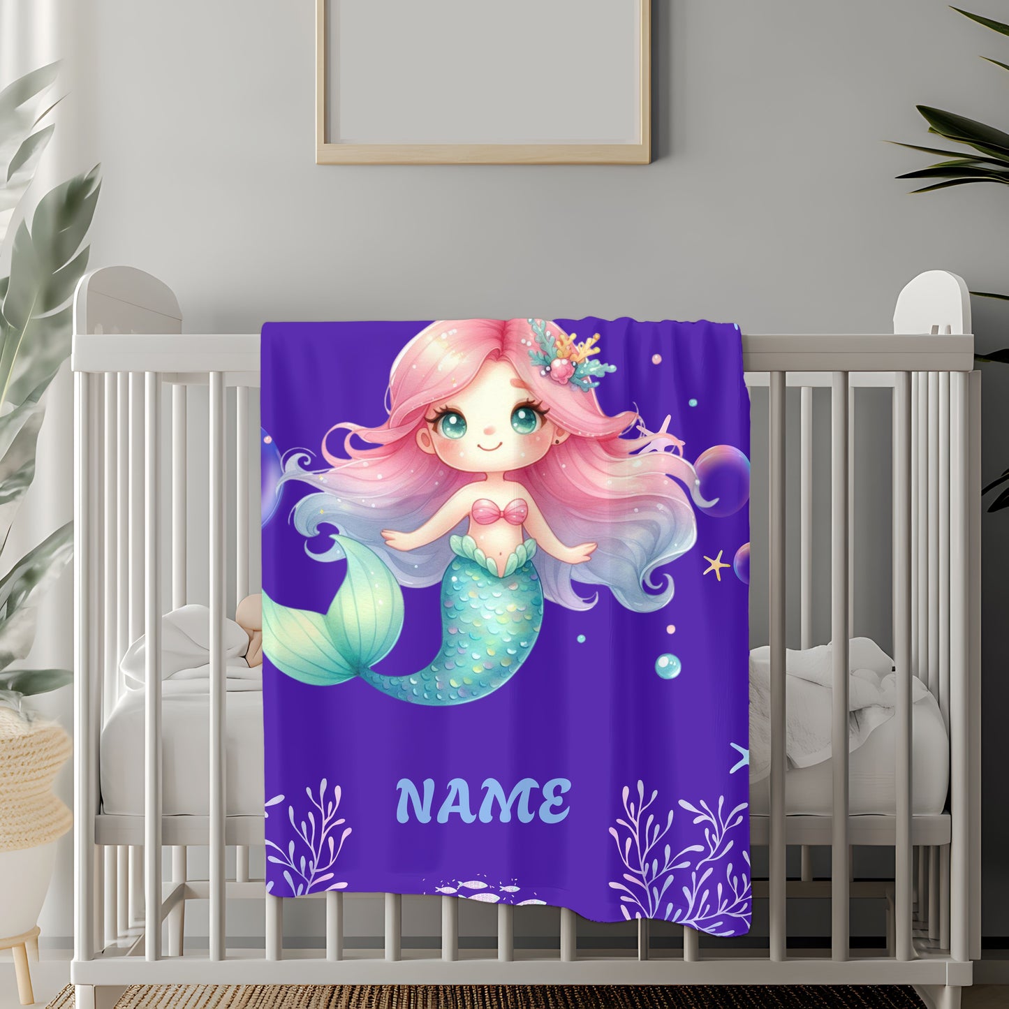 Mermaid Plush Blanket - Personalized Cozy Throw | Soft Fleece Blanket | Kid's Room Decor | Gift for Birthday, Baby Shower, Christmas