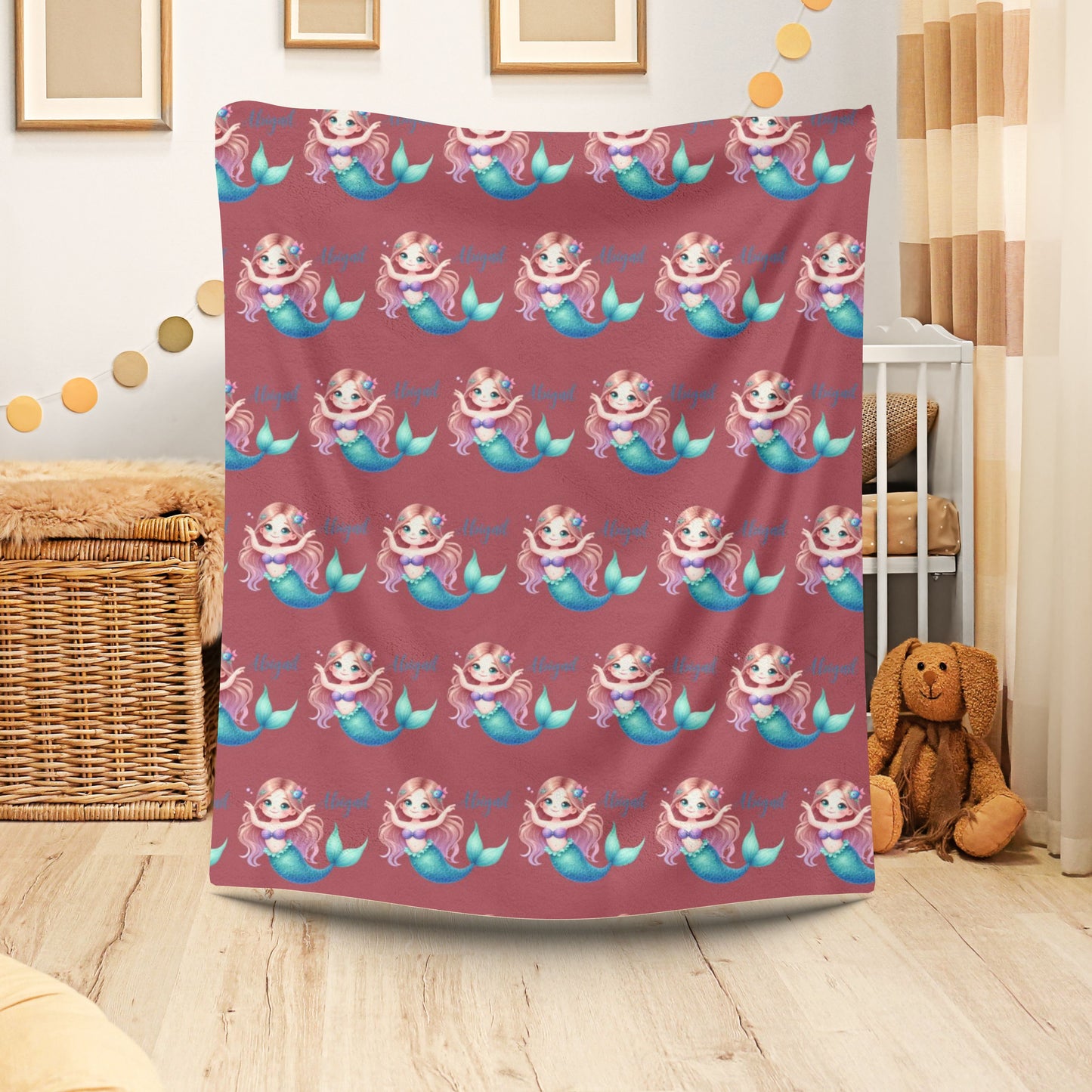 Mermaid Dreams Plush Blanket | Cozy Throw, Kids Bedroom Decor, Gift for Girls, Nursery Bedding, Cute Home Accent