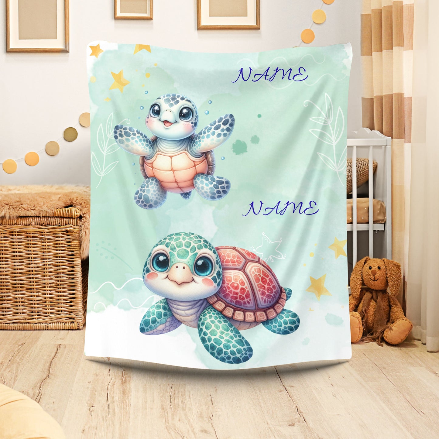 Personalized Turtle Plush Blanket, Baby Shower Gift, Nursery Decor, Soft Throw Blanket, Birthday Present