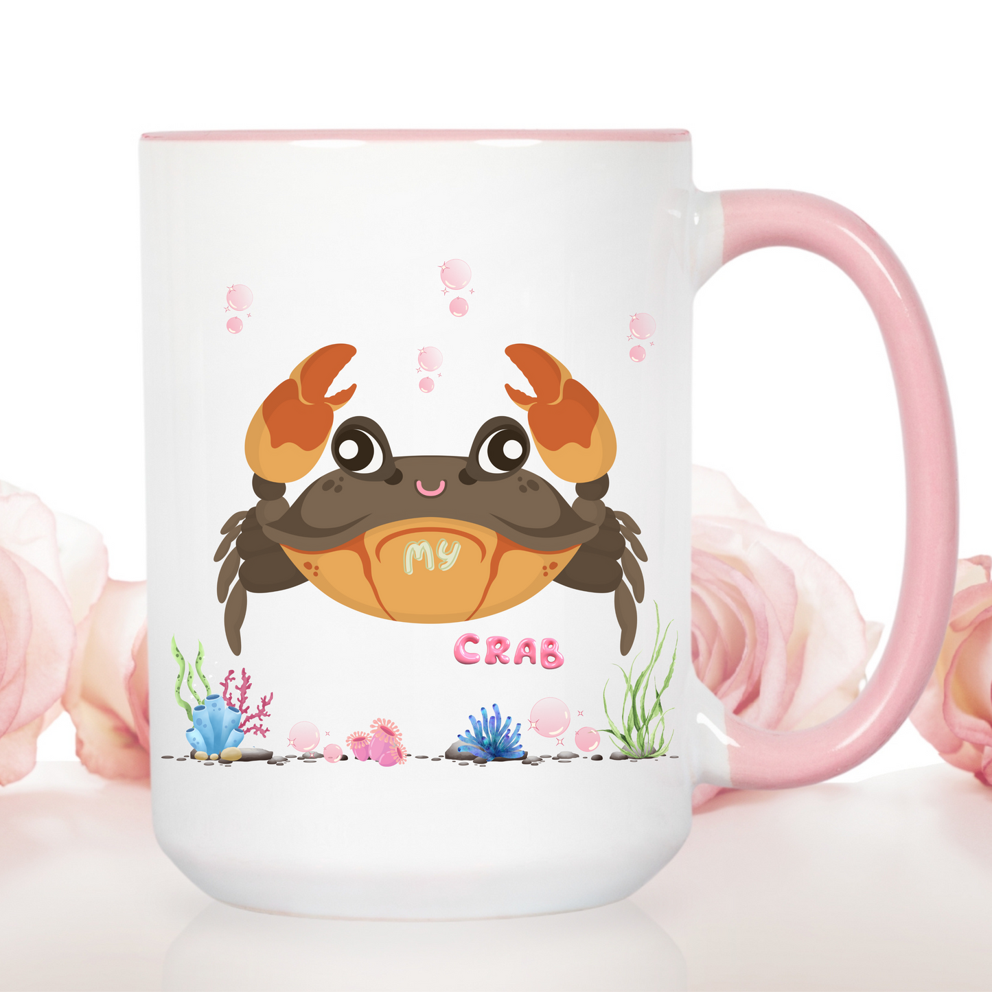 Crab with subtle bubbles and underwater flora Coffee Mug