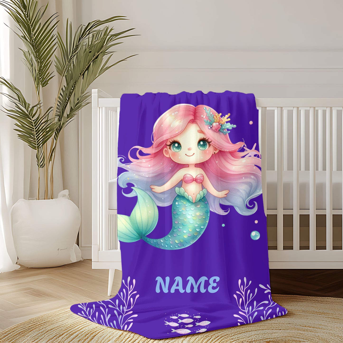 Mermaid Plush Blanket - Personalized Cozy Throw | Soft Fleece Blanket | Kid's Room Decor | Gift for Birthday, Baby Shower, Christmas