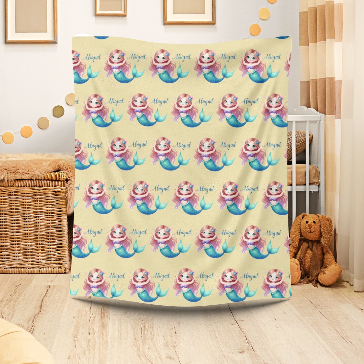 Mermaid Dreams Plush Blanket | Cozy Throw, Kids Bedroom Decor, Gift for Girls, Nursery Bedding, Cute Home Accent