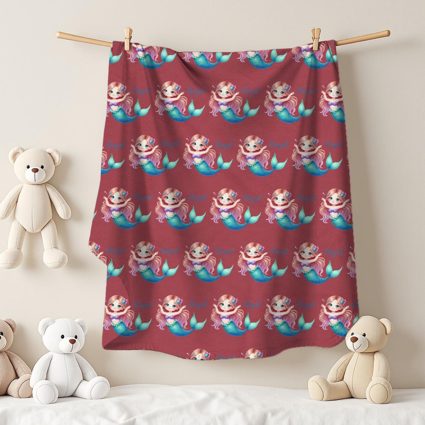 Mermaid Dreams Plush Blanket | Cozy Throw, Kids Bedroom Decor, Gift for Girls, Nursery Bedding, Cute Home Accent