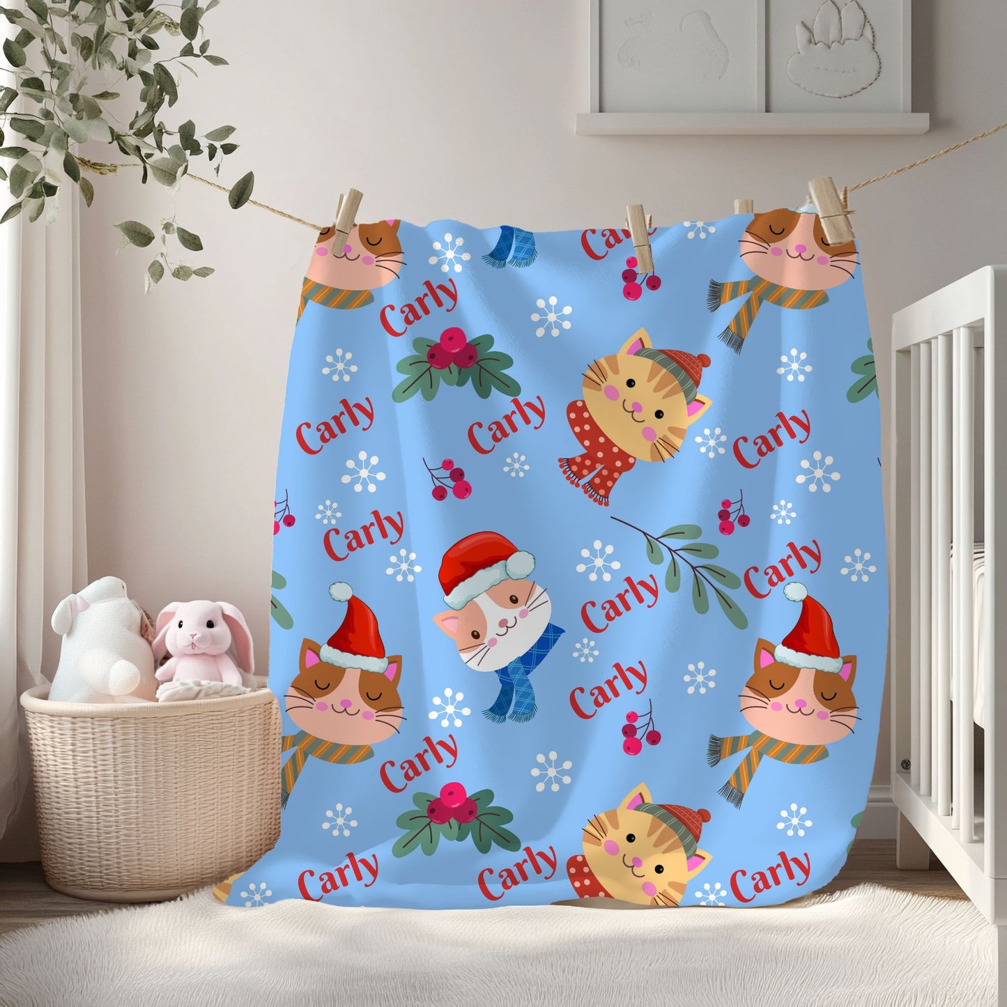 Festive Cat Plush Blanket - Cozy Holiday Throws, Winter Decor, Personalized Gift, Kids Bedding, Cat Lover Gift