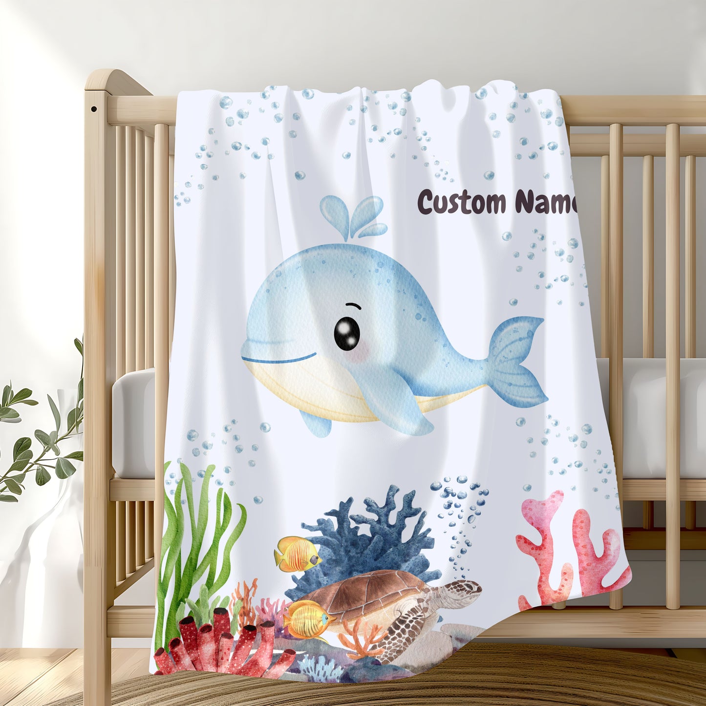 Custom Whale Velveteen Plush Blanket, Kids Throw Blanket, Nautical Nursery Décor, Personalized Gift, Cozy Home Accessories, Baby Shower Gift