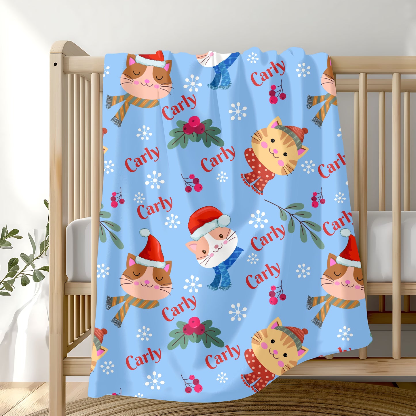 Festive Cat Plush Blanket - Cozy Holiday Throws, Winter Decor, Personalized Gift, Kids Bedding, Cat Lover Gift