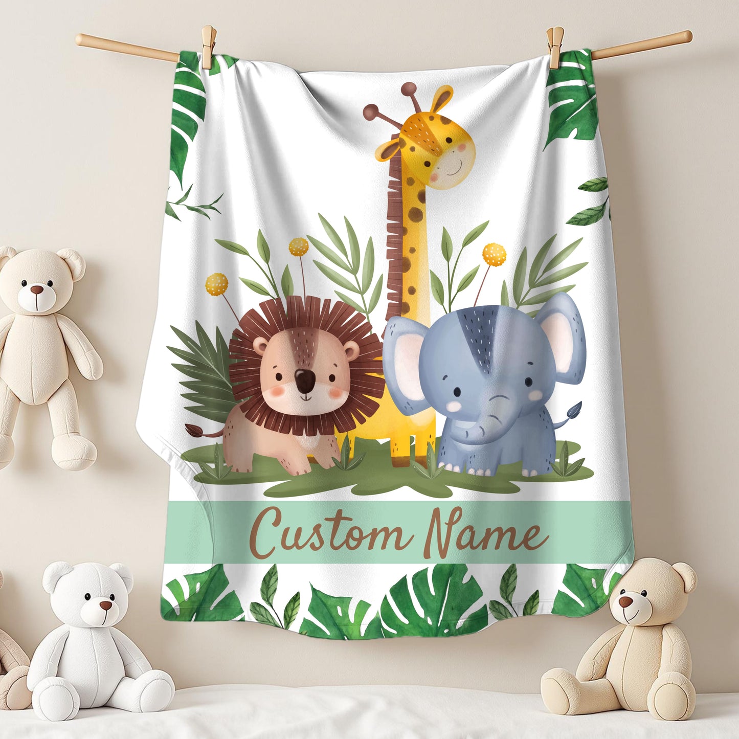 Custom Velveteen Plush Blanket for Kids, Personalized Baby Gifts, Nursery Decor, Soft Animal Theme, Perfect for Baby Showers