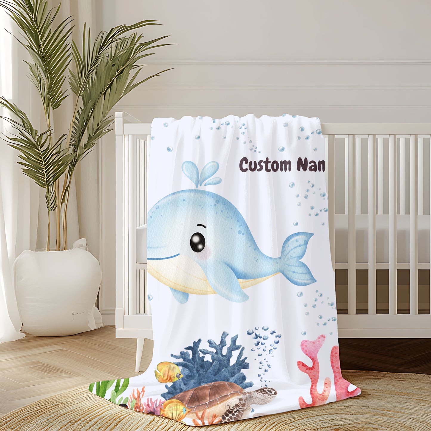 Custom Whale Velveteen Plush Blanket, Kids Throw Blanket, Nautical Nursery Décor, Personalized Gift, Cozy Home Accessories, Baby Shower Gift