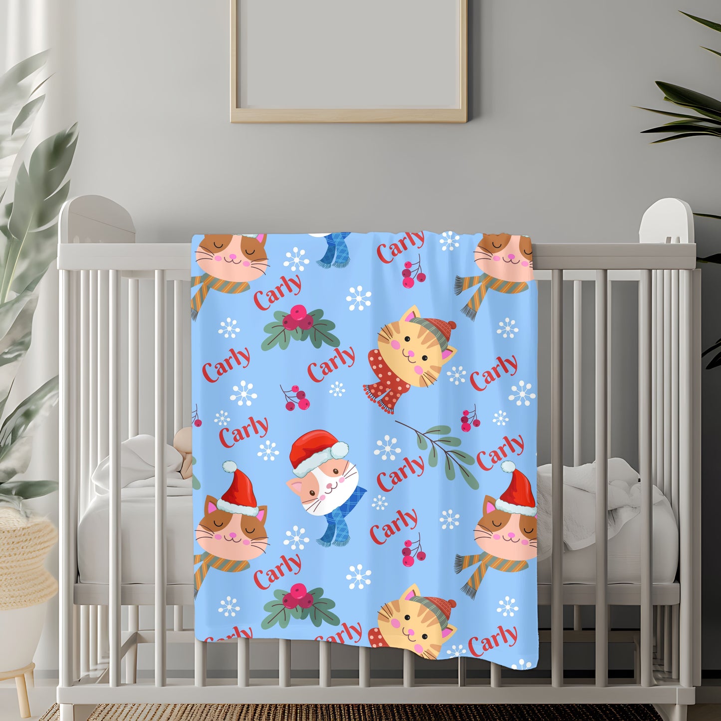 Festive Cat Plush Blanket - Cozy Holiday Throws, Winter Decor, Personalized Gift, Kids Bedding, Cat Lover Gift