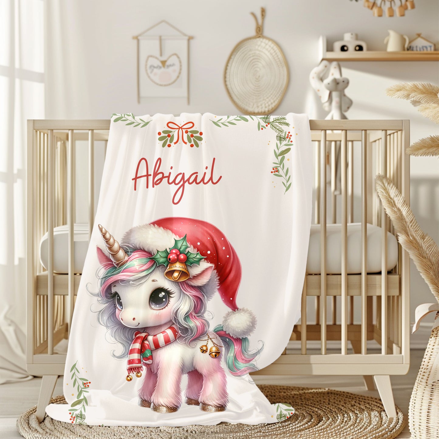 Personalized Unicorn Plush Blanket | Cozy Gift for Kids | Holiday Decor | Soft Throw | Child's Room Decoration, Unique Christmas Gift