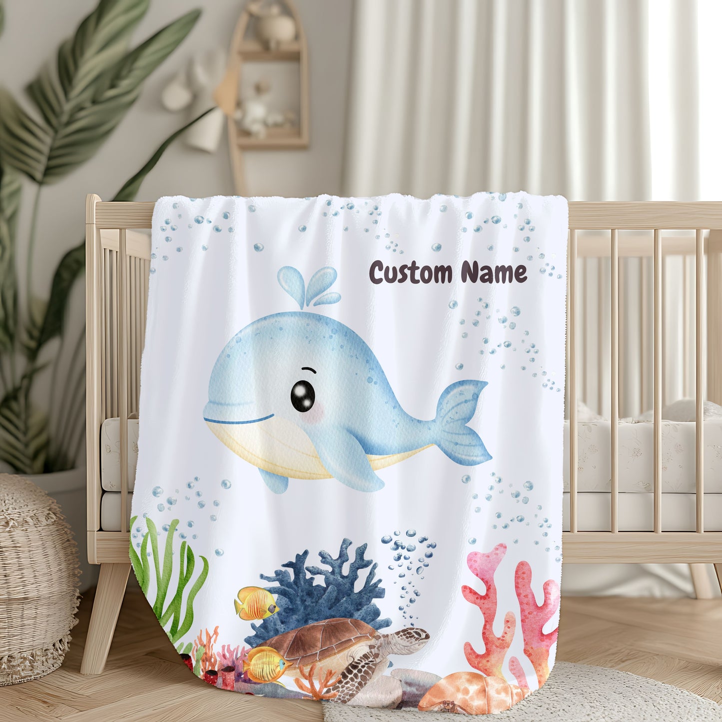 Custom Whale Velveteen Plush Blanket, Kids Throw Blanket, Nautical Nursery Décor, Personalized Gift, Cozy Home Accessories, Baby Shower Gift