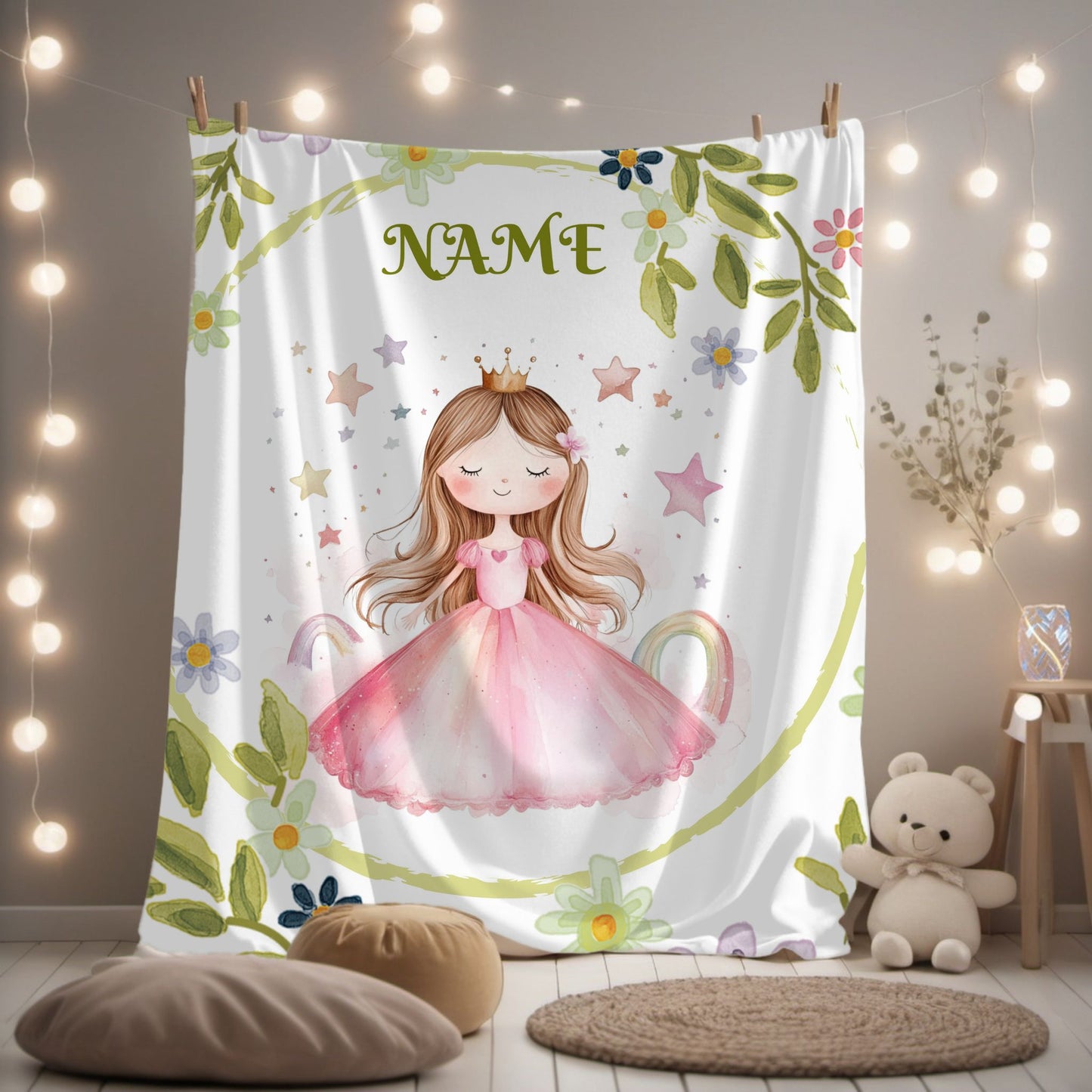 Personalized Princess Velveteen Plush Blanket, Cozy Gift for Kids, Nursery Decor, Birthday, Children's Gift, Custom Name Blanket