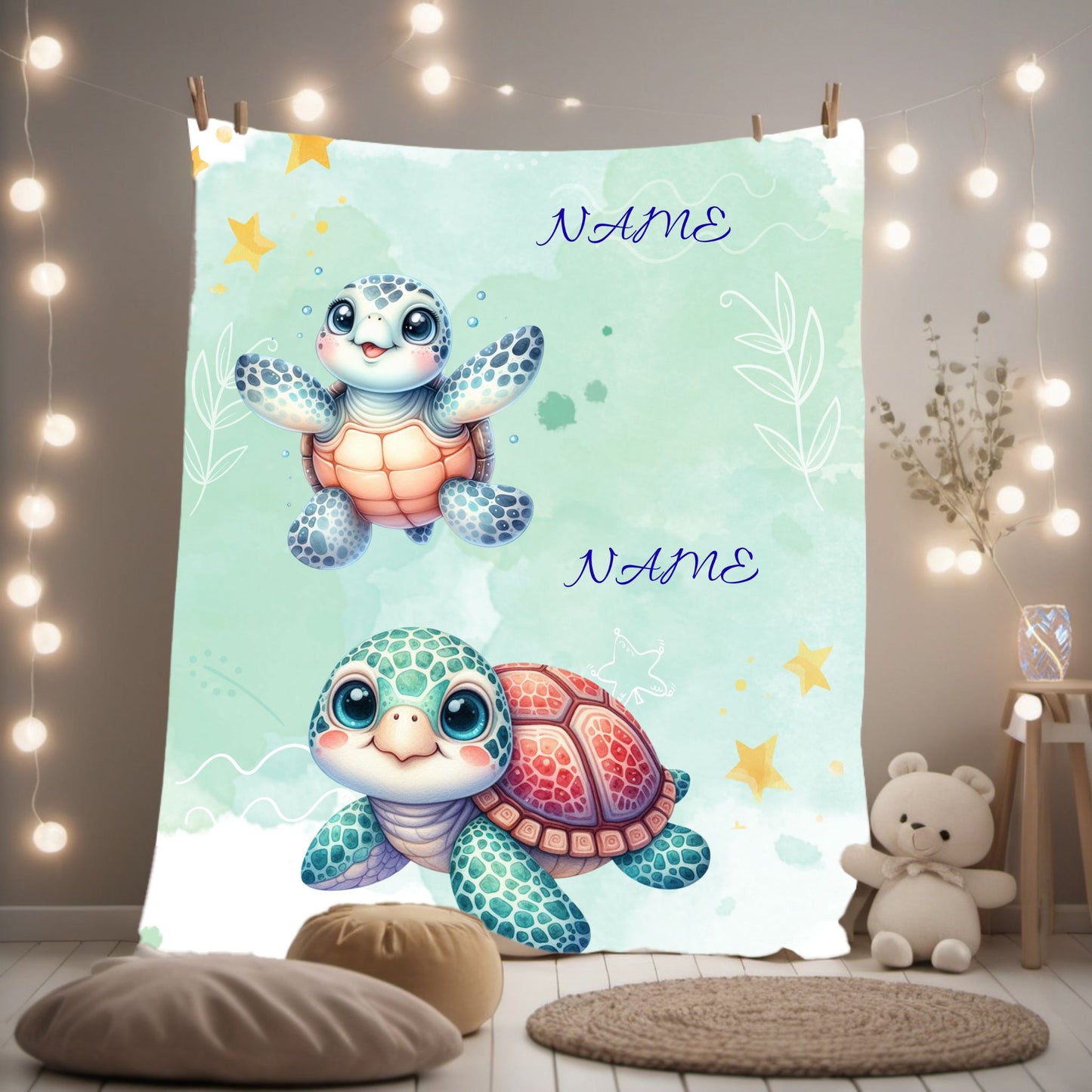 Personalized Turtle Plush Blanket, Baby Shower Gift, Nursery Decor, Soft Throw Blanket, Birthday Present
