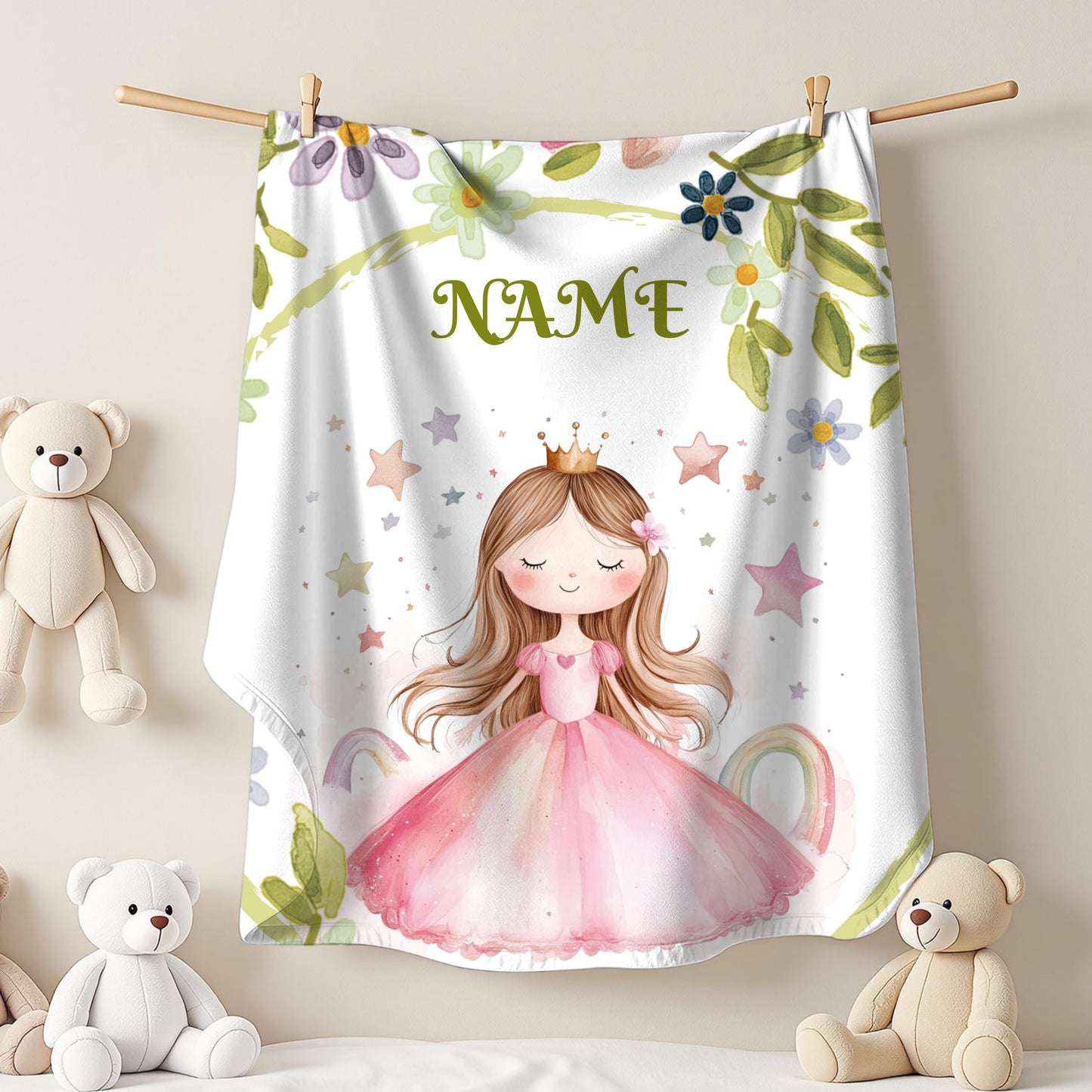 Personalized Princess Velveteen Plush Blanket, Cozy Gift for Kids, Nursery Decor, Birthday, Children's Gift, Custom Name Blanket