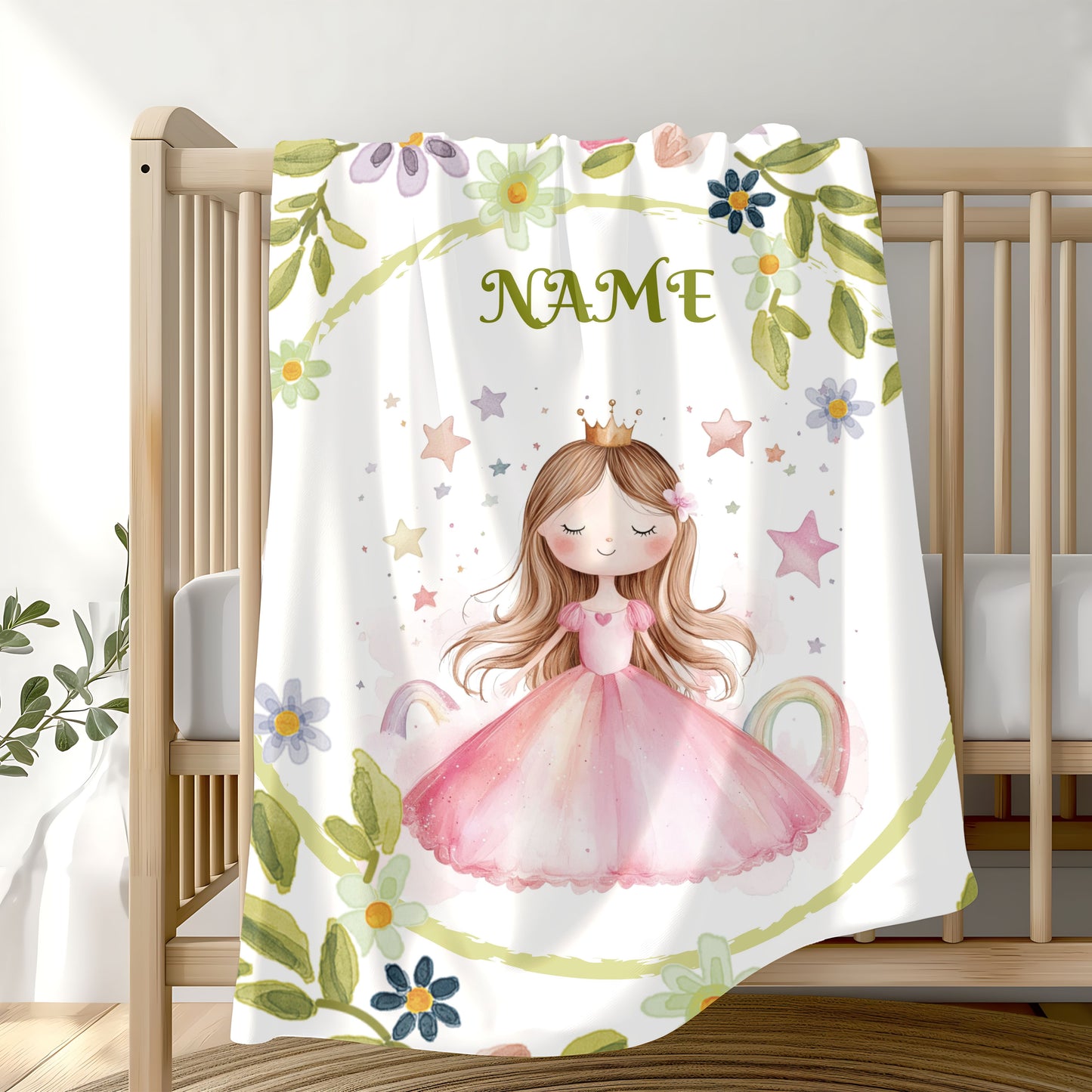Personalized Princess Velveteen Plush Blanket, Cozy Gift for Kids, Nursery Decor, Birthday, Children's Gift, Custom Name Blanket