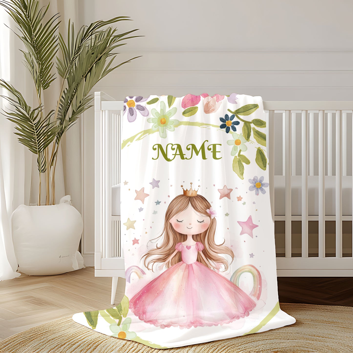 Personalized Princess Velveteen Plush Blanket, Cozy Gift for Kids, Nursery Decor, Birthday, Children's Gift, Custom Name Blanket