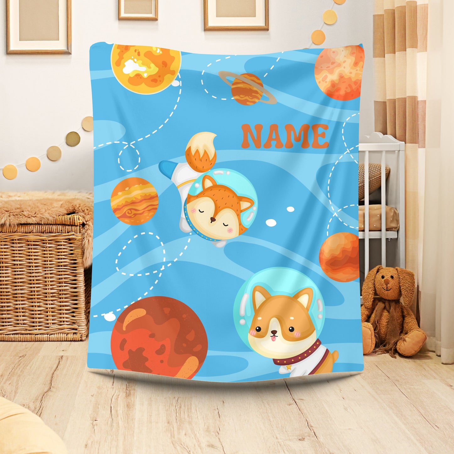 Cute Planetary Velveteen Plush Blanket | Personalized Gift | Kids Room Decor, Cozy Throw, Space Theme, Baby Shower, Birthday Gift