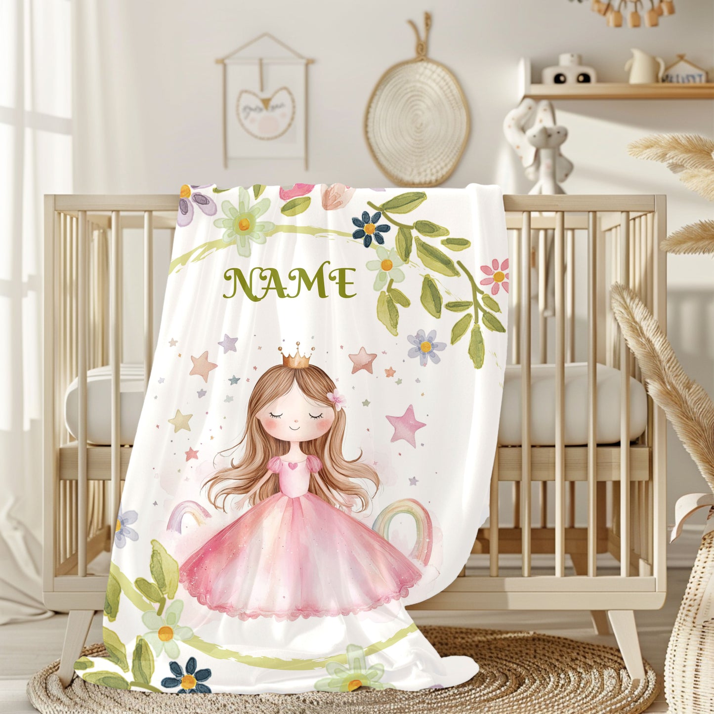 Personalized Princess Velveteen Plush Blanket, Cozy Gift for Kids, Nursery Decor, Birthday, Children's Gift, Custom Name Blanket