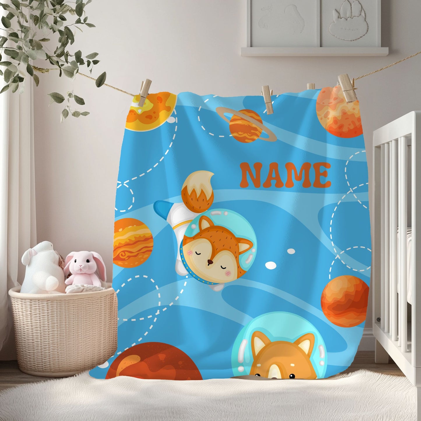 Cute Planetary Velveteen Plush Blanket | Personalized Gift | Kids Room Decor, Cozy Throw, Space Theme, Baby Shower, Birthday Gift
