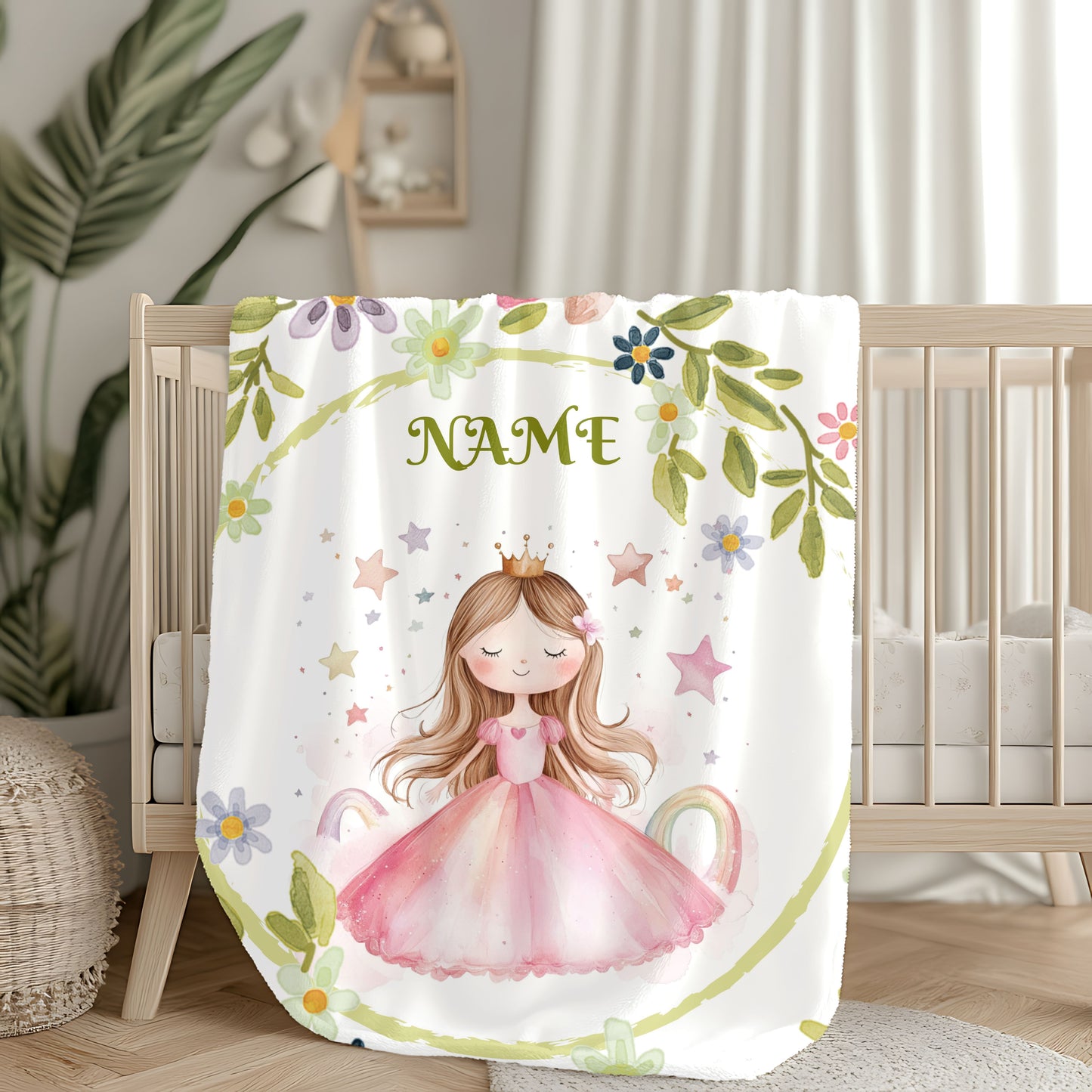 Personalized Princess Velveteen Plush Blanket, Cozy Gift for Kids, Nursery Decor, Birthday, Children's Gift, Custom Name Blanket