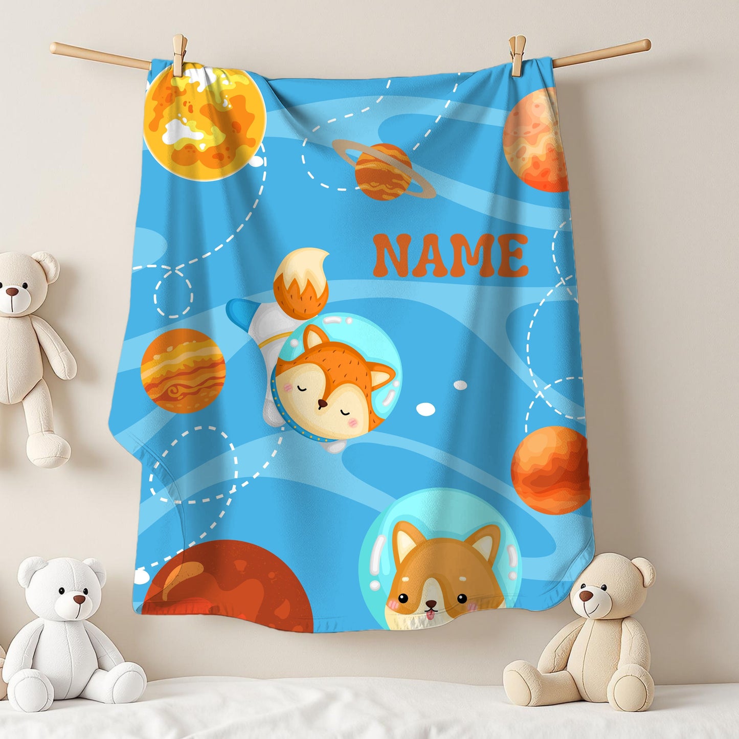 Cute Planetary Velveteen Plush Blanket | Personalized Gift | Kids Room Decor, Cozy Throw, Space Theme, Baby Shower, Birthday Gift