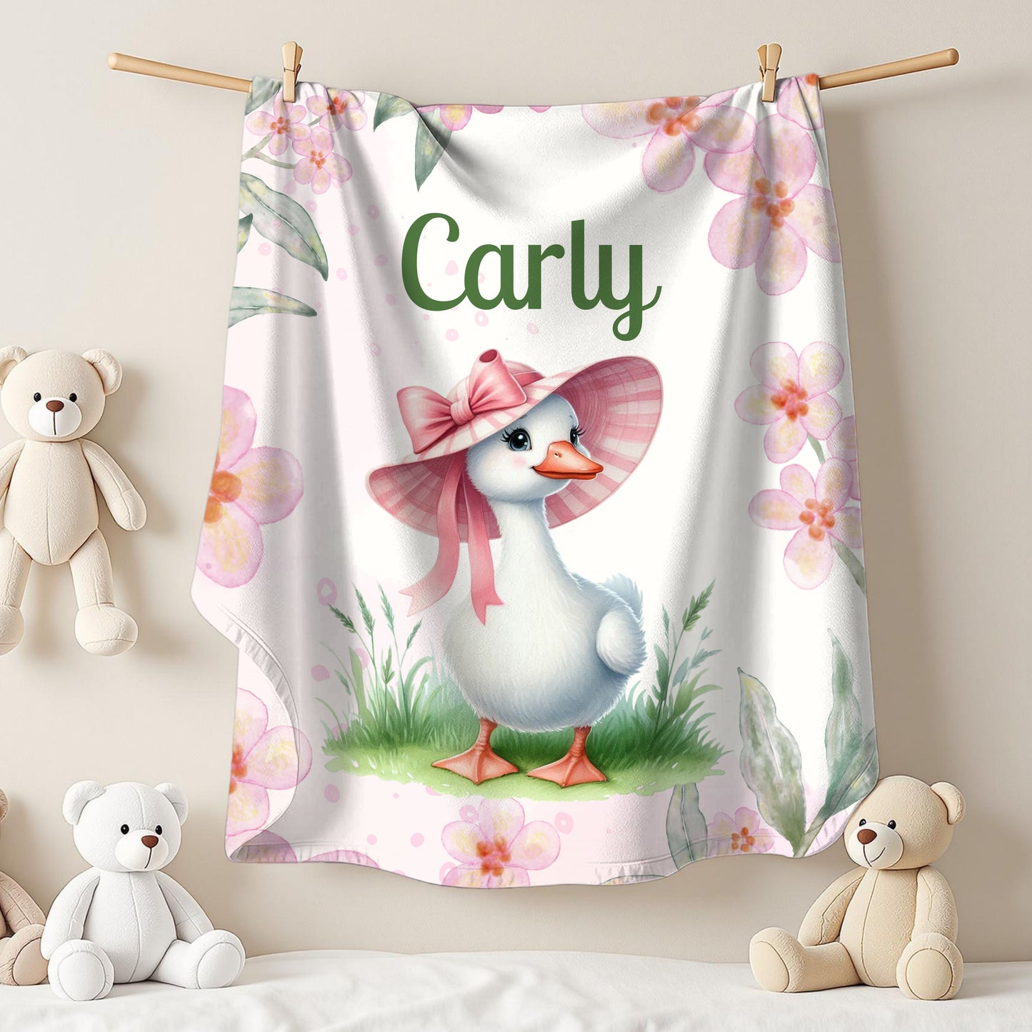 Personalized Velveteen Plush Blanket with Floral Design, Cozy Home Decor, Baby Shower Gift, Unique Gift for Kids