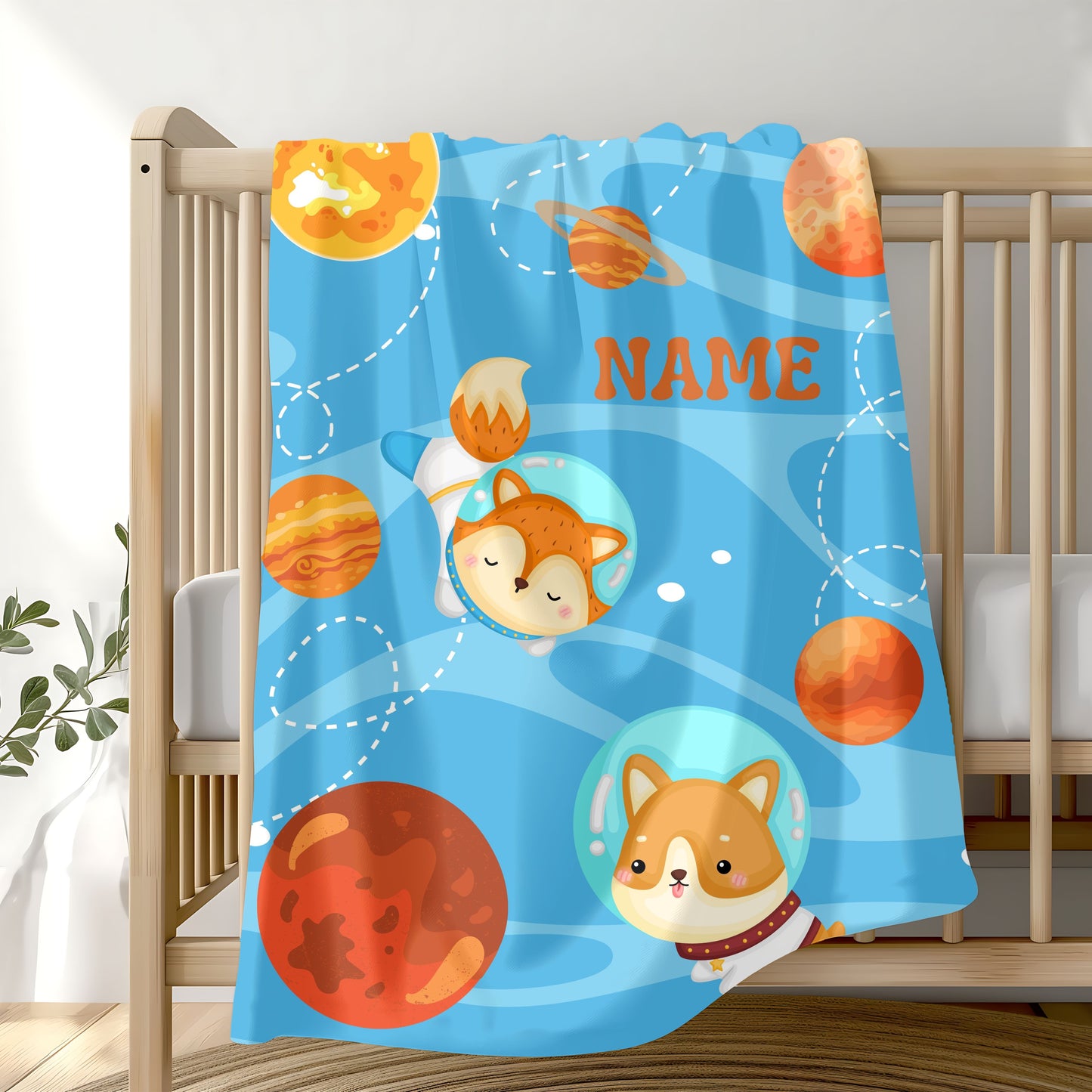Cute Planetary Velveteen Plush Blanket | Personalized Gift | Kids Room Decor, Cozy Throw, Space Theme, Baby Shower, Birthday Gift