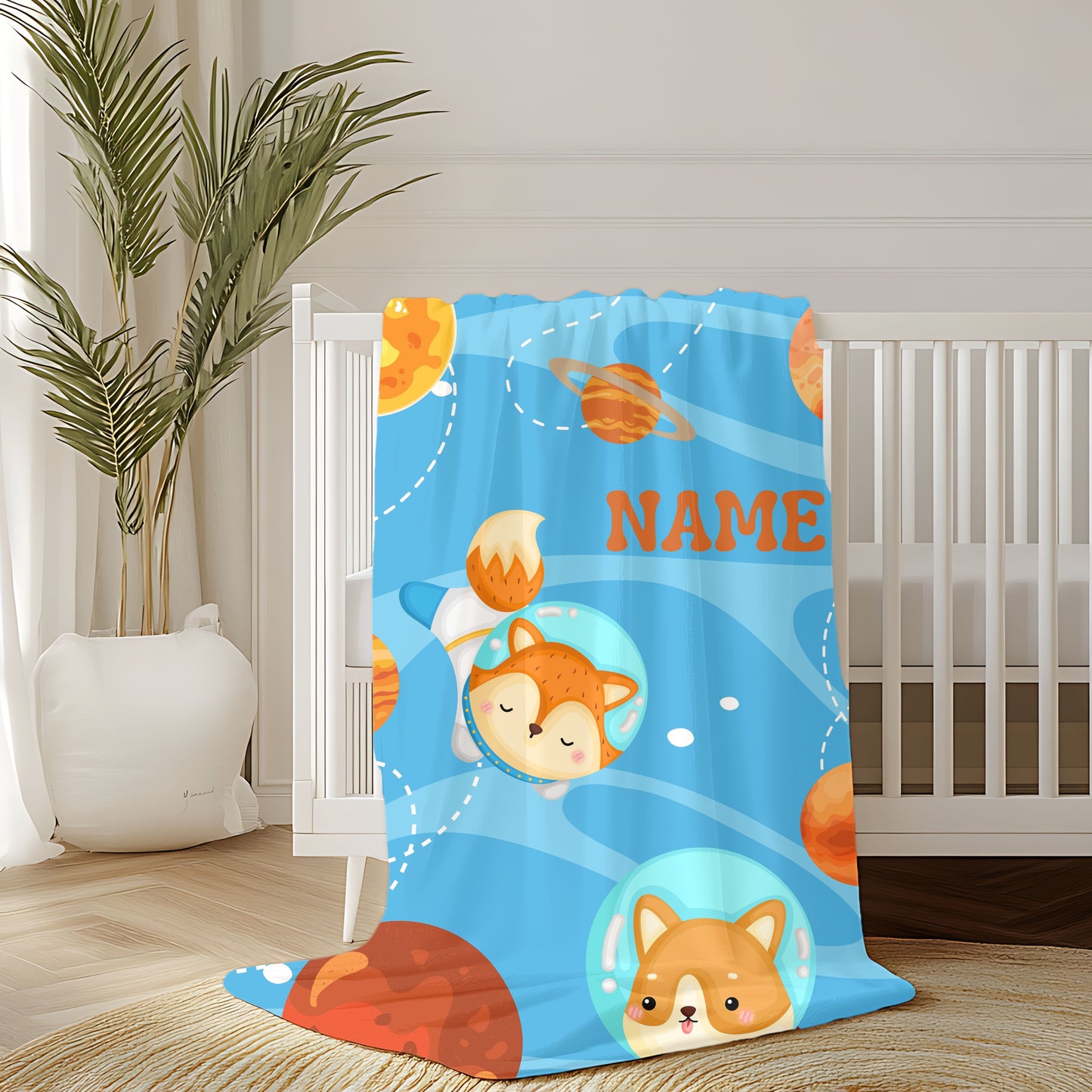 Cute Planetary Velveteen Plush Blanket | Personalized Gift | Kids Room Decor, Cozy Throw, Space Theme, Baby Shower, Birthday Gift