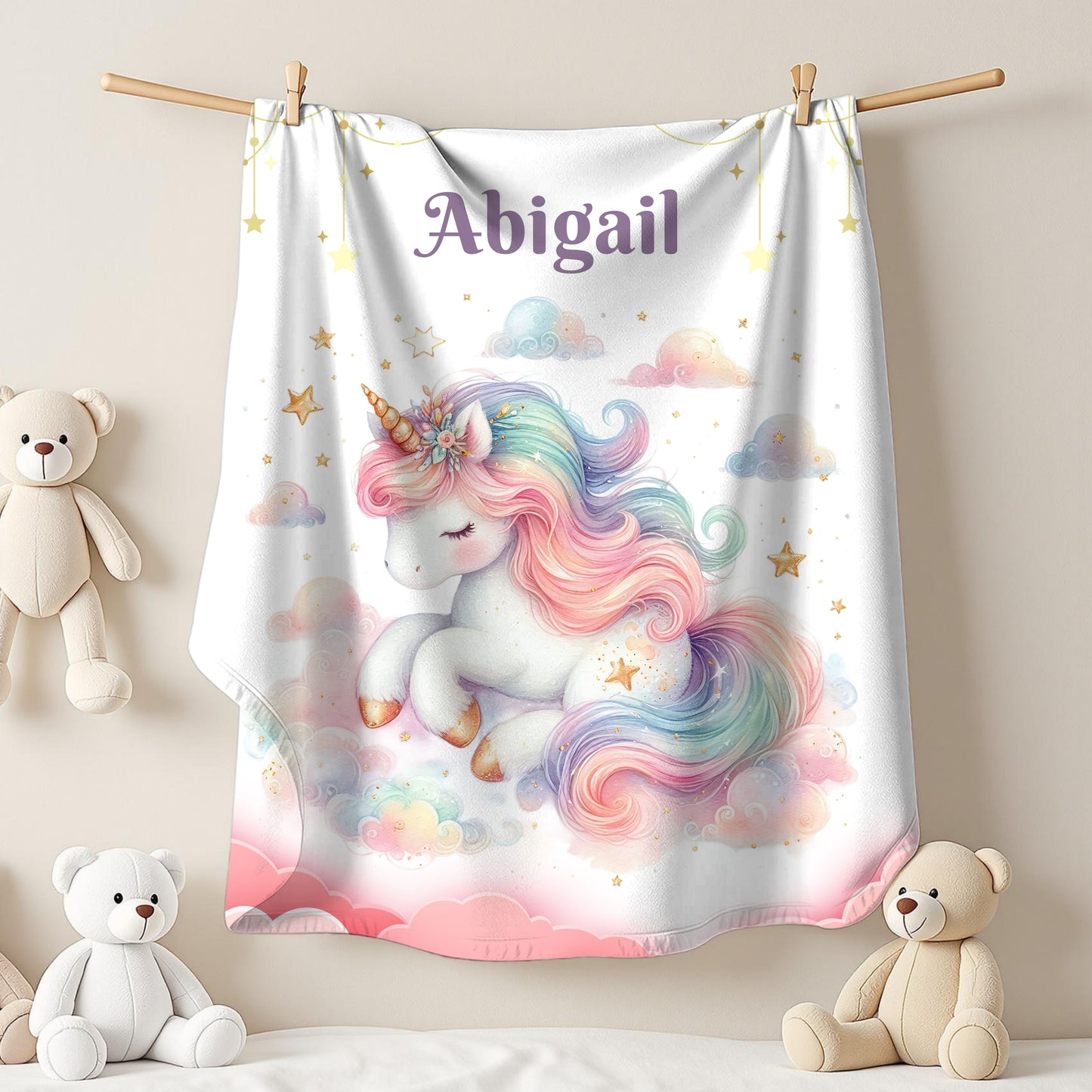 Unicorn Dream Velveteen Blanket, Personalized Cozy Blanket, Baby Shower Gift, Kids Room Decor, Magical Unicorn Gift