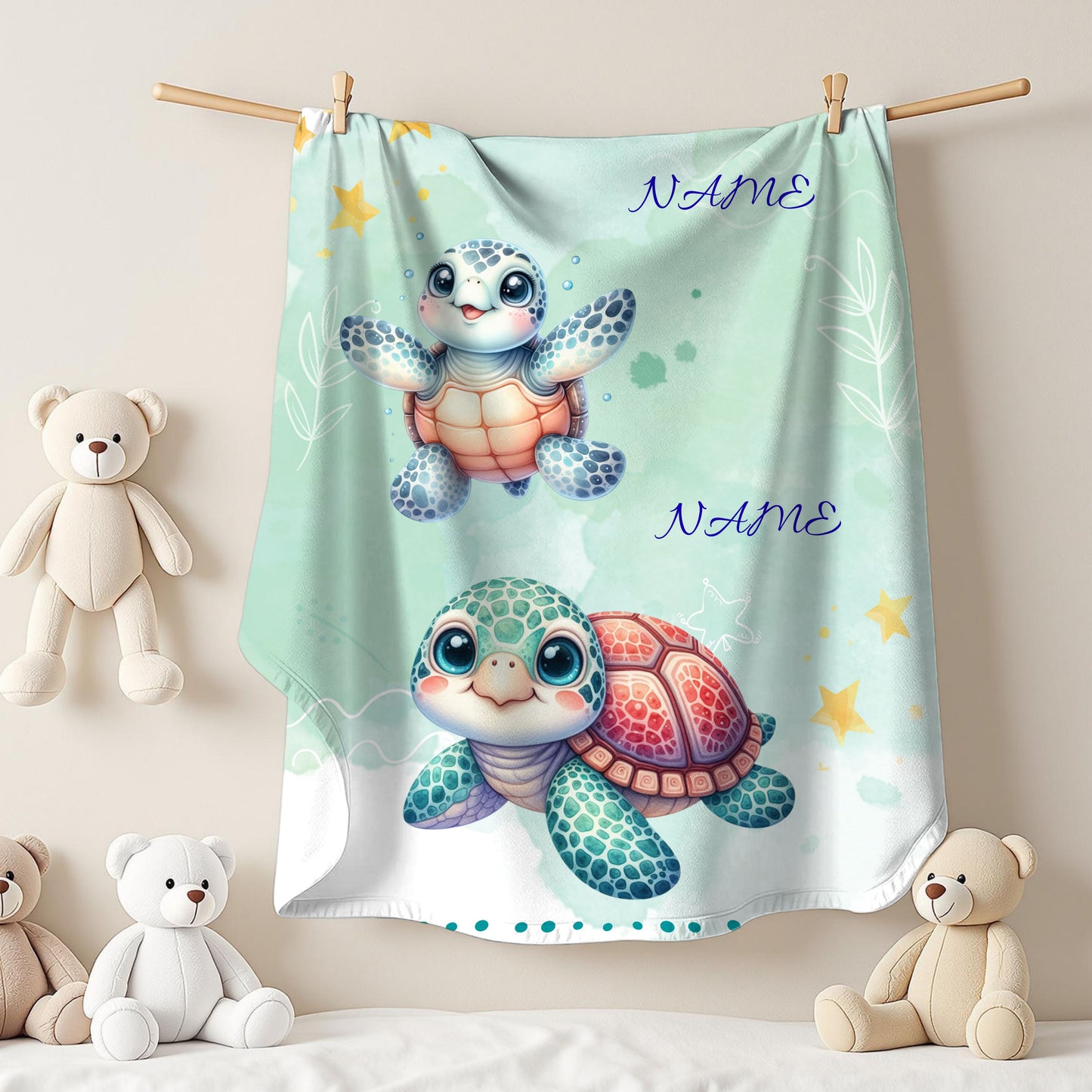 Personalized Turtle Plush Blanket, Baby Shower Gift, Nursery Decor, Soft Throw Blanket, Birthday Present