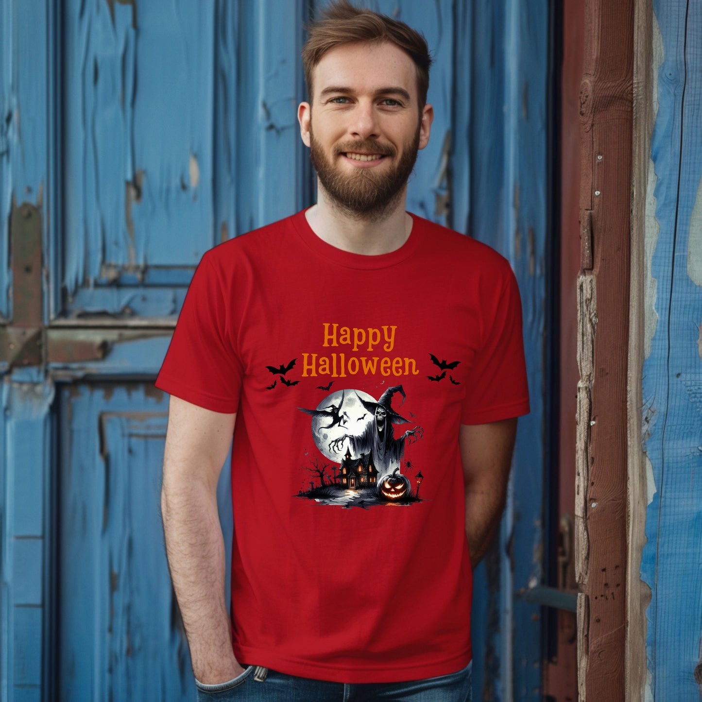 Happy Halloween Unisex Tee, Spooky T-Shirt, Halloween Gift, Fall Wardrobe Essential, Ghosts and Ghouls Vibe