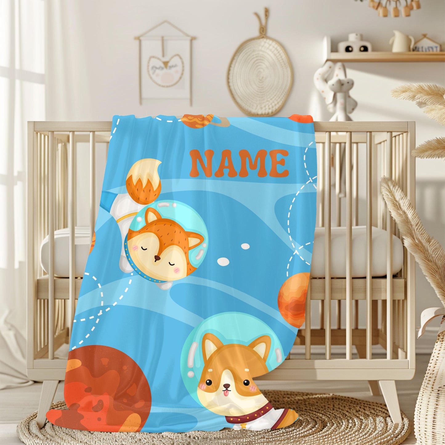 Cute Planetary Velveteen Plush Blanket | Personalized Gift | Kids Room Decor, Cozy Throw, Space Theme, Baby Shower, Birthday Gift